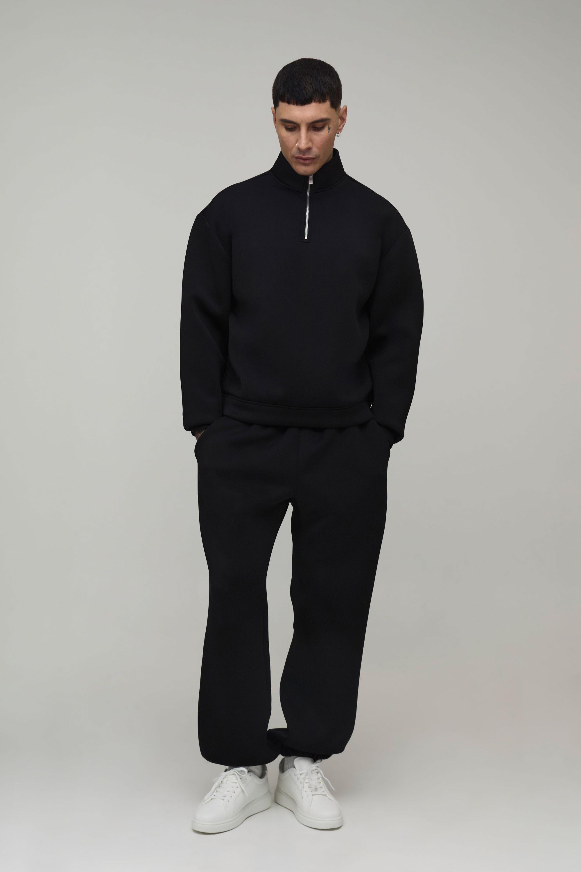 Tall Oversized Boxy Bonded Scuba Zip Funnel Neck & Oversized Jogger Tracksuit by BOOHOOMAN