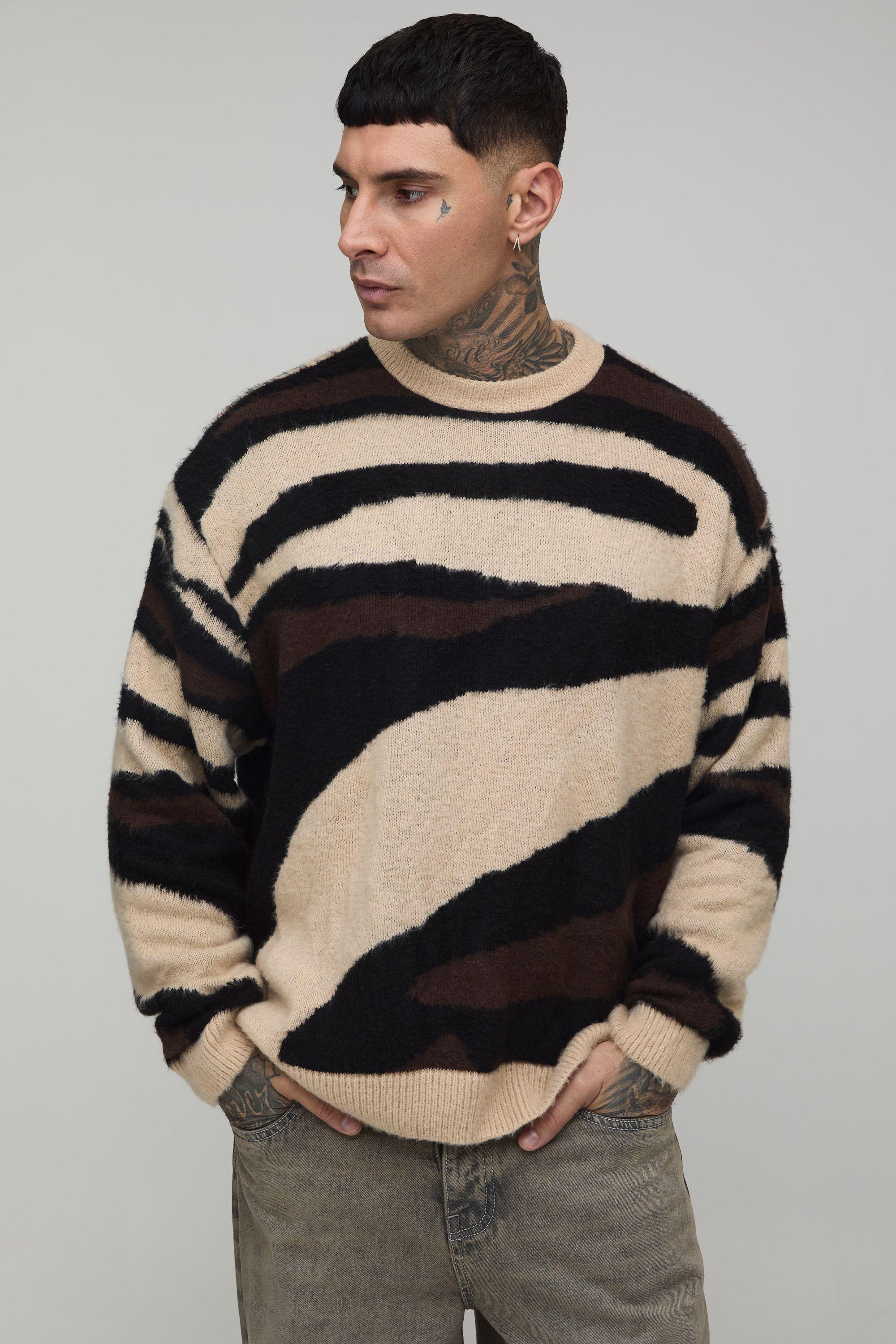 Tall Oversized Boxy Brushed Animal Knitted Jumper by BOOHOOMAN Tall Oversized Boxy Brushed Animal Knitted Jumper by BOOHOOMAN