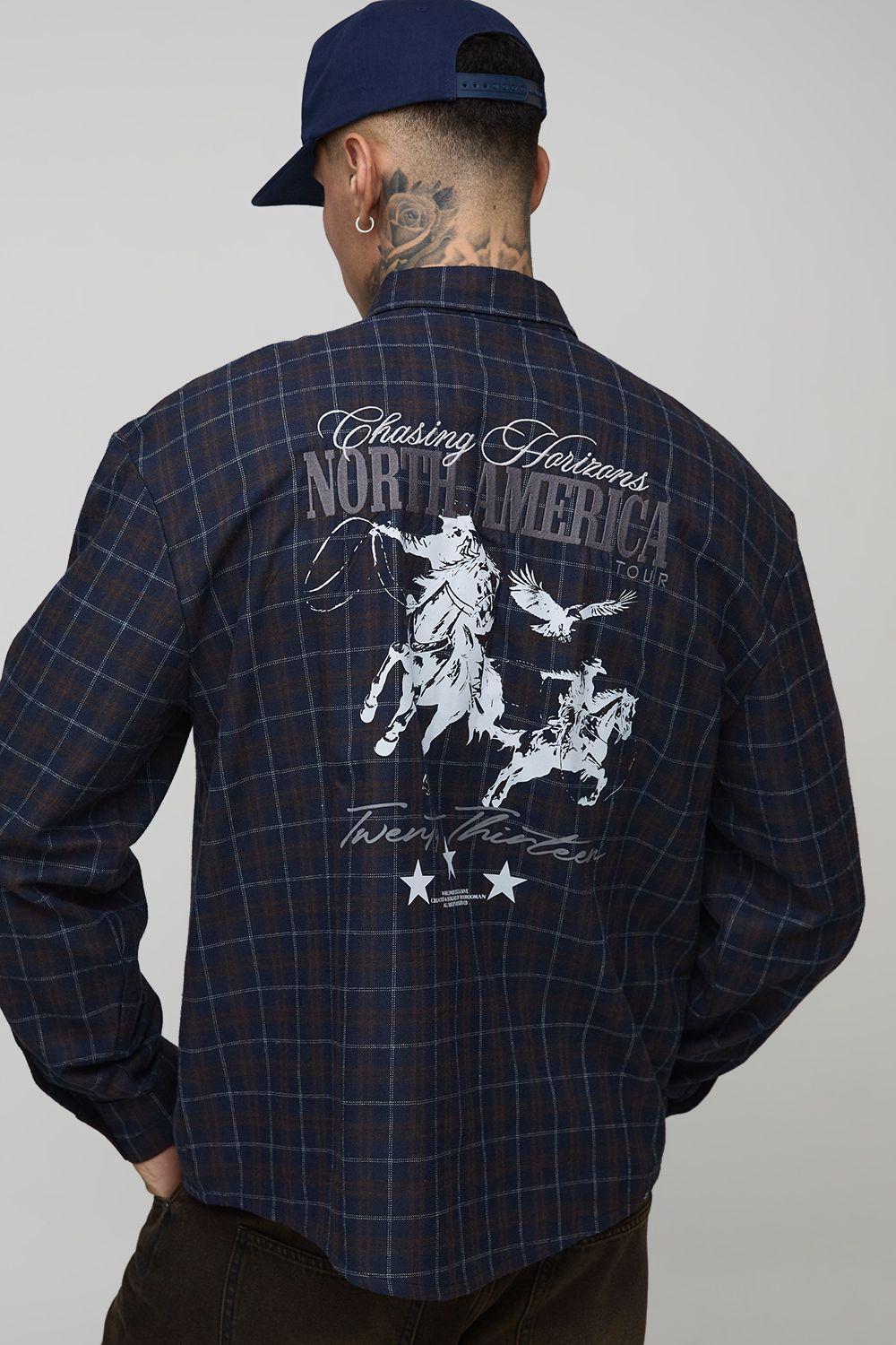 Tall Oversized Boxy Brushed Check Embroidered Shirt by BOOHOOMAN