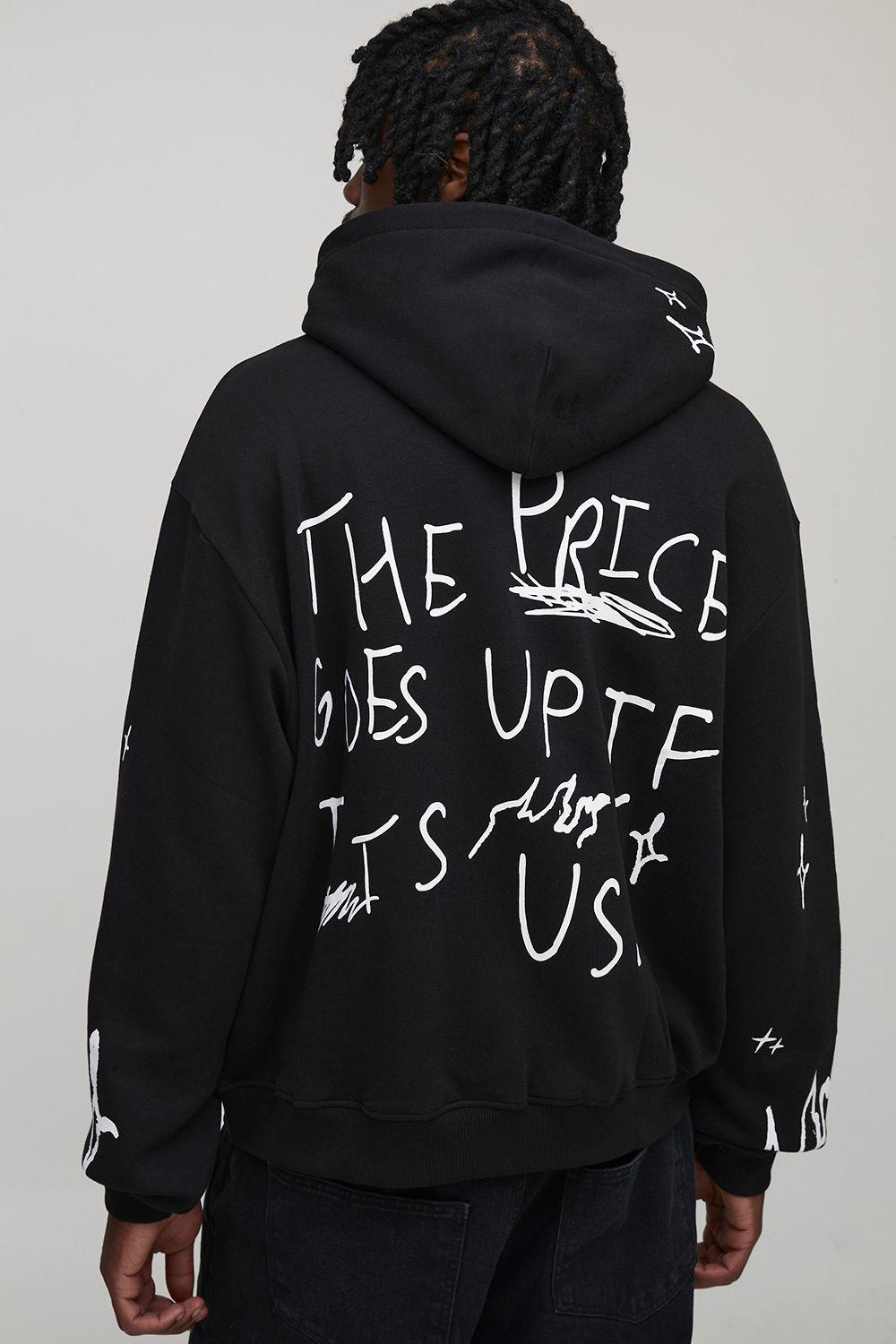 Tall Oversized Boxy Doodle Print Hoodie by BOOHOOMAN