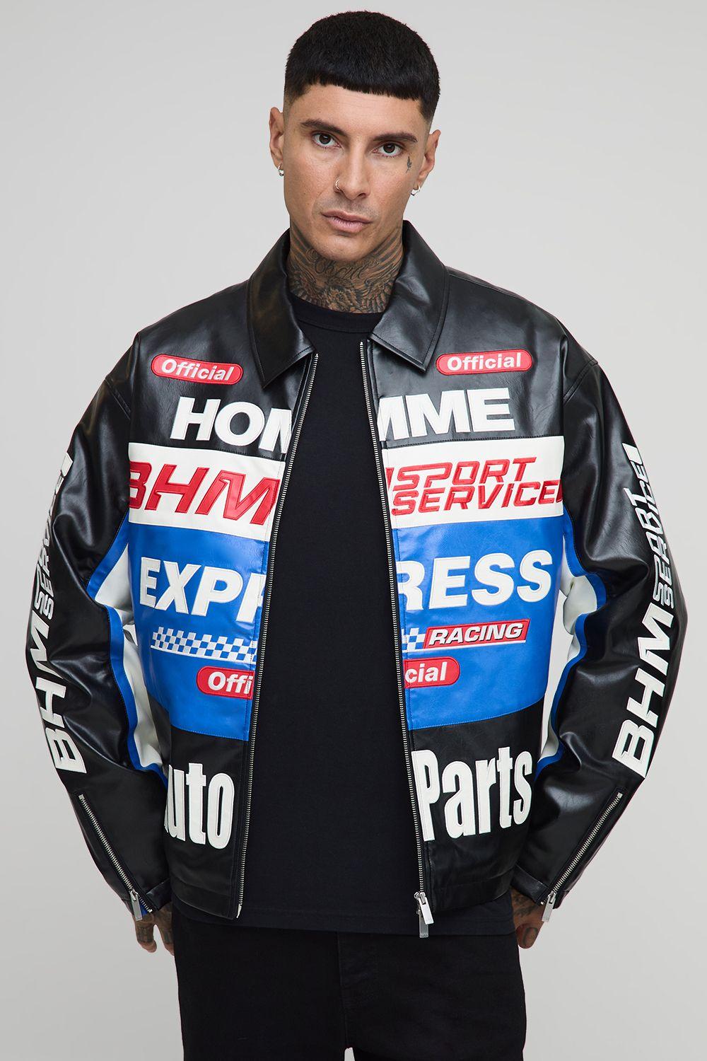 Tall Oversized Boxy Fit Moto Applique Jacket by BOOHOOMAN