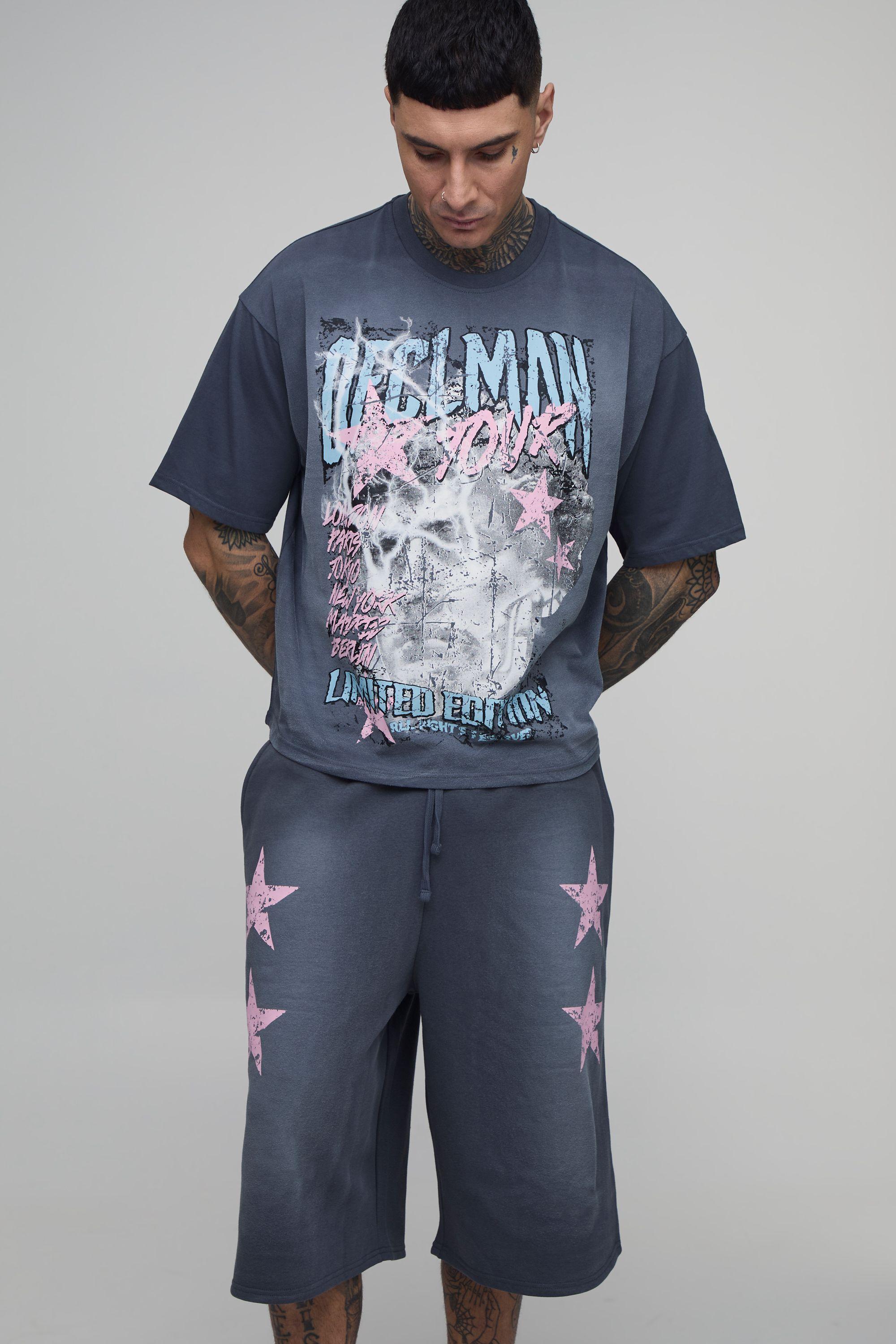 Tall Oversized Boxy Graphic Star Limited Edition T-Shirt and Jort Set by BOOHOOMAN