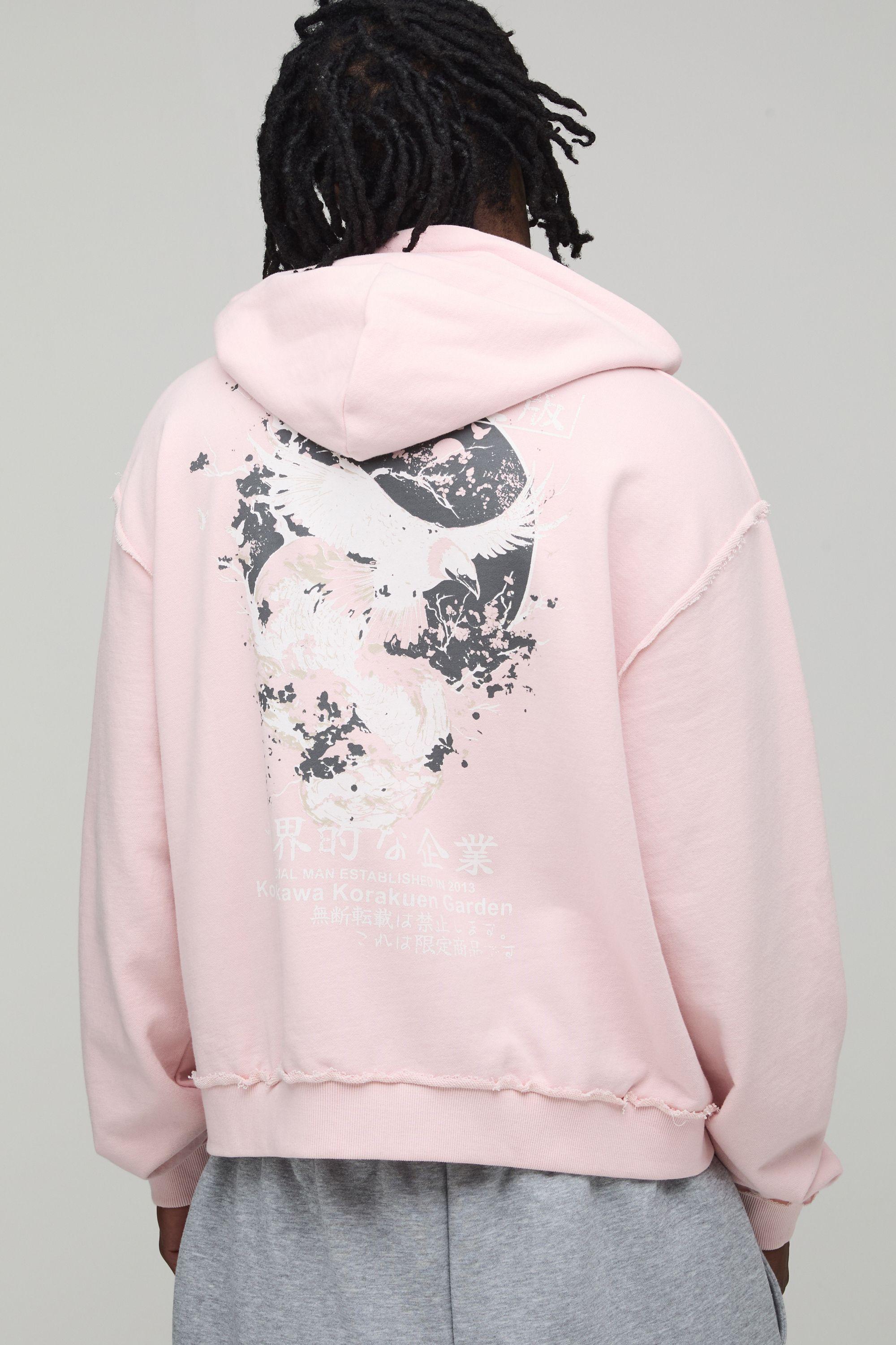 Tall Oversized Boxy Graphic Washed Zip Through Hoodie by BOOHOOMAN