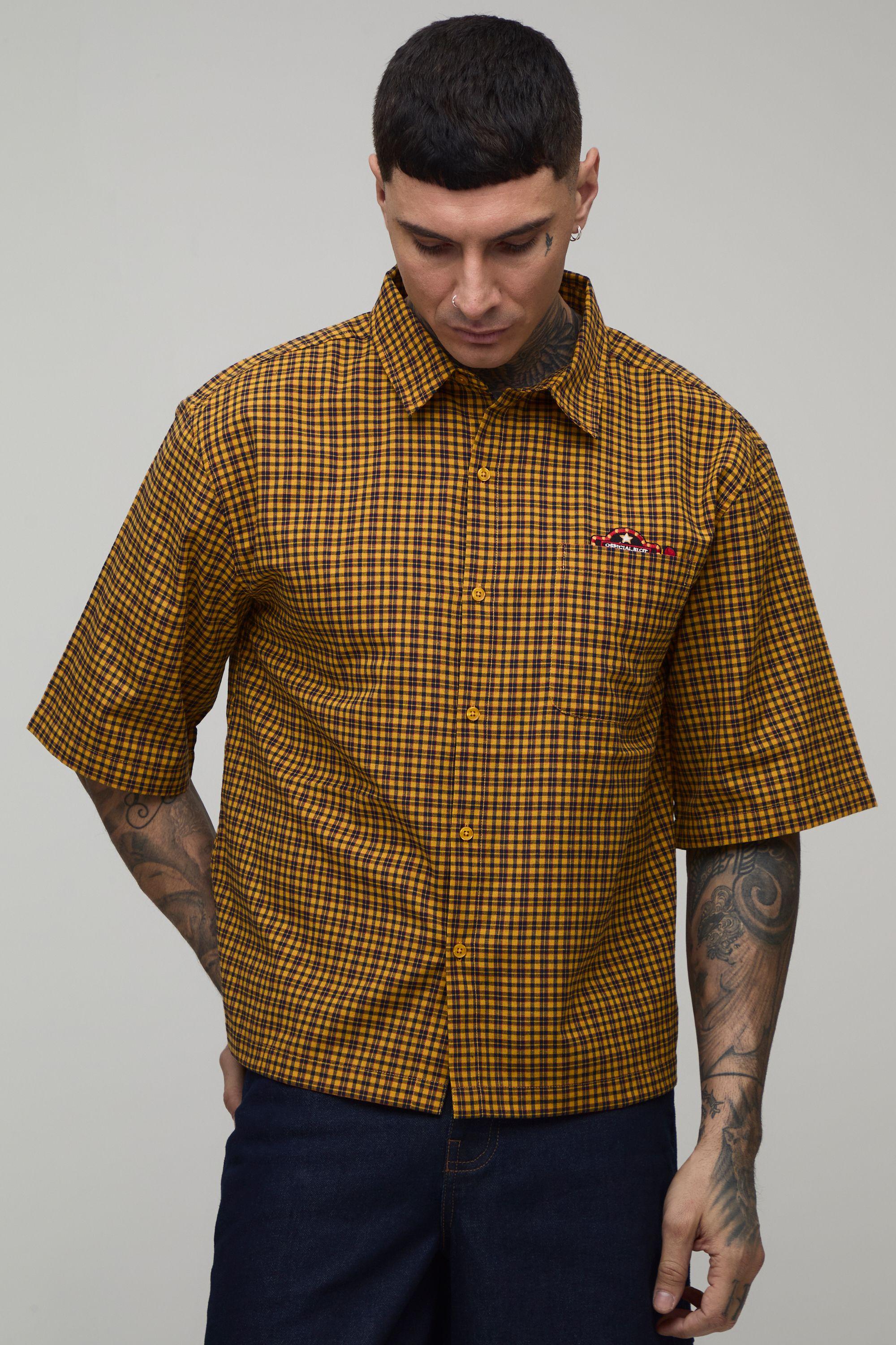 Tall Oversized Boxy Half Sleeve Small Embroidery Shirt by BOOHOOMAN