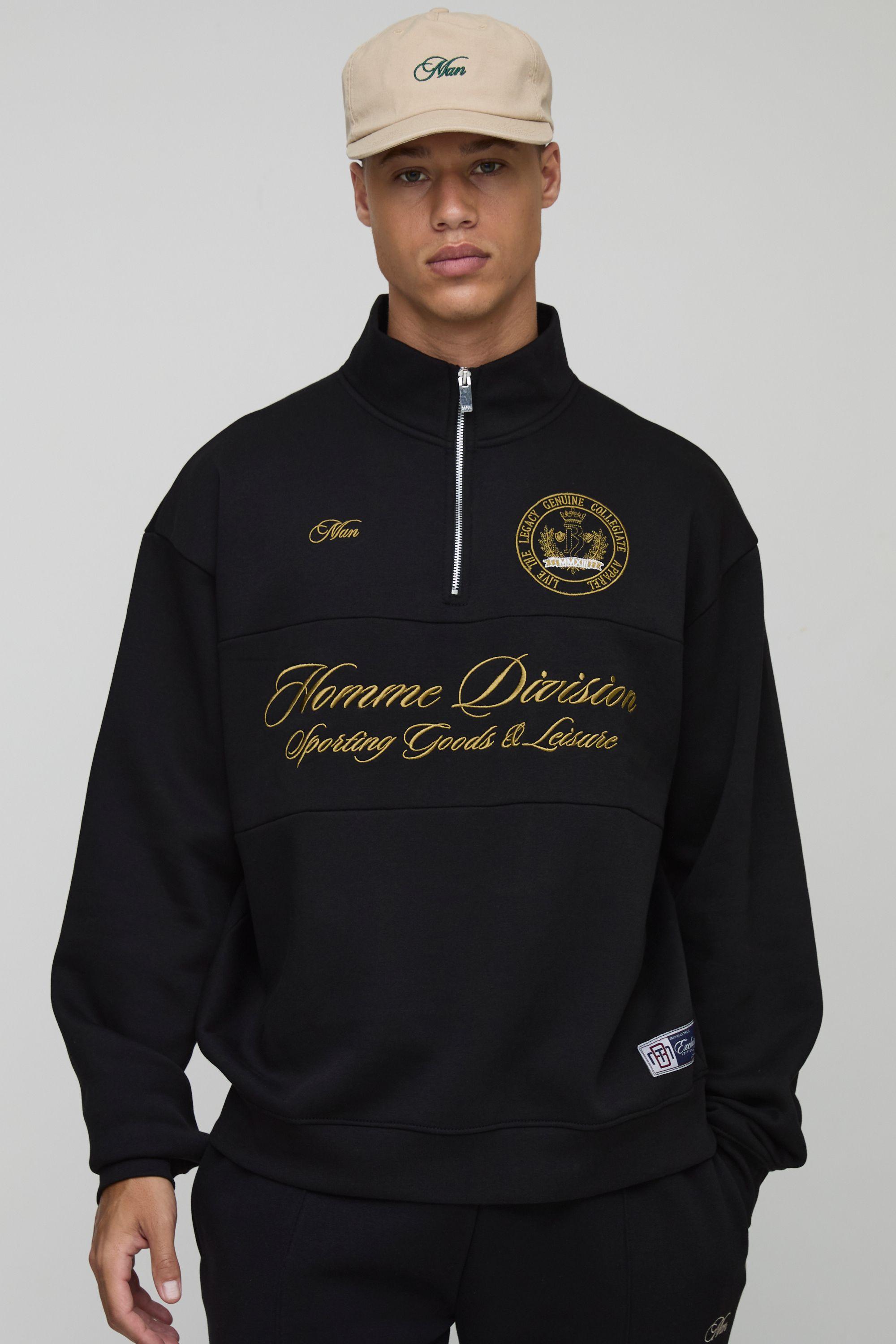 Tall Oversized Boxy Homme Quarter Zip Funnel Neck Sweatshirt by BOOHOOMAN