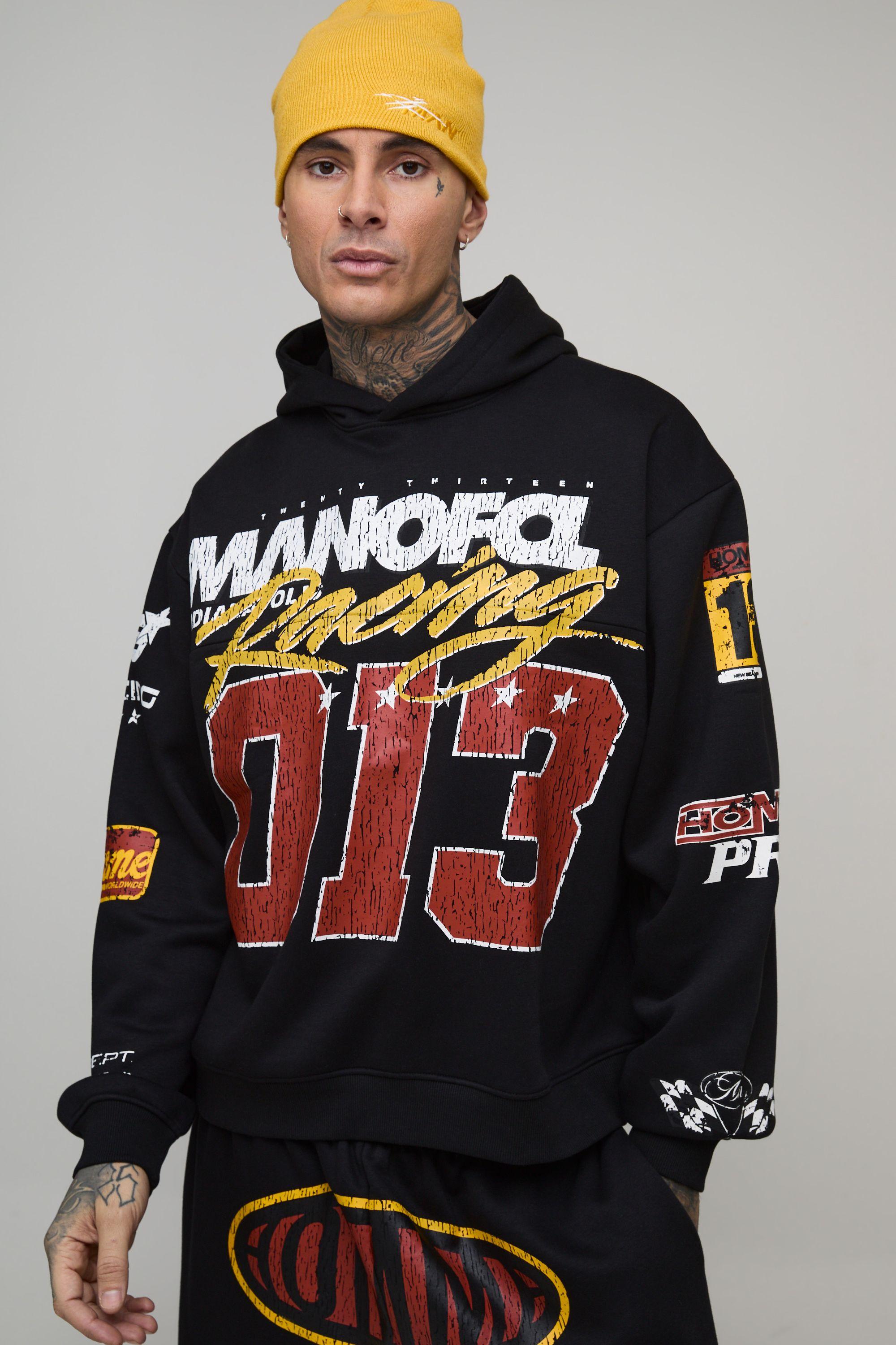 Tall Oversized Boxy Large Scale Moto Hoodie by BOOHOOMAN