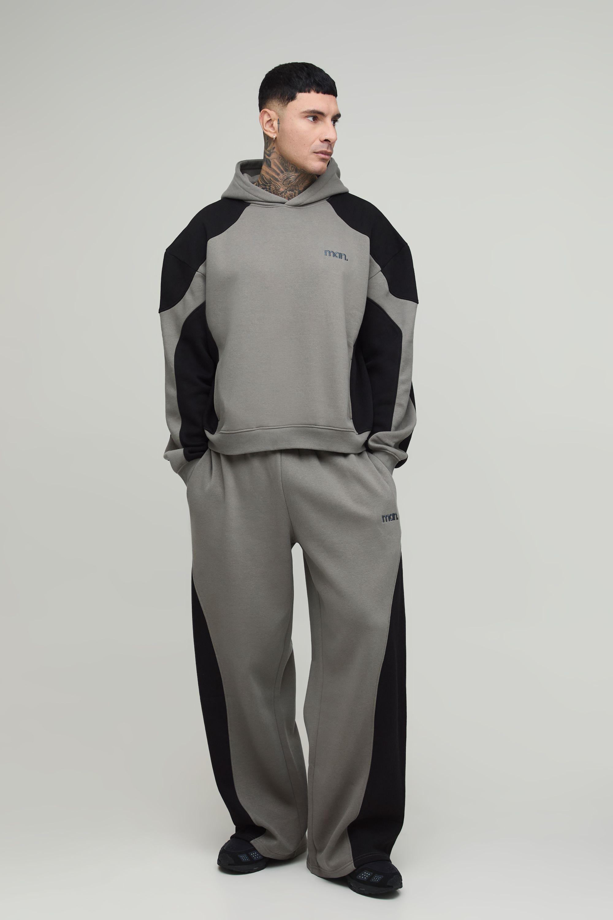 Tall Oversized Boxy Man Seam Detail Hooded Tracksuit by BOOHOOMAN