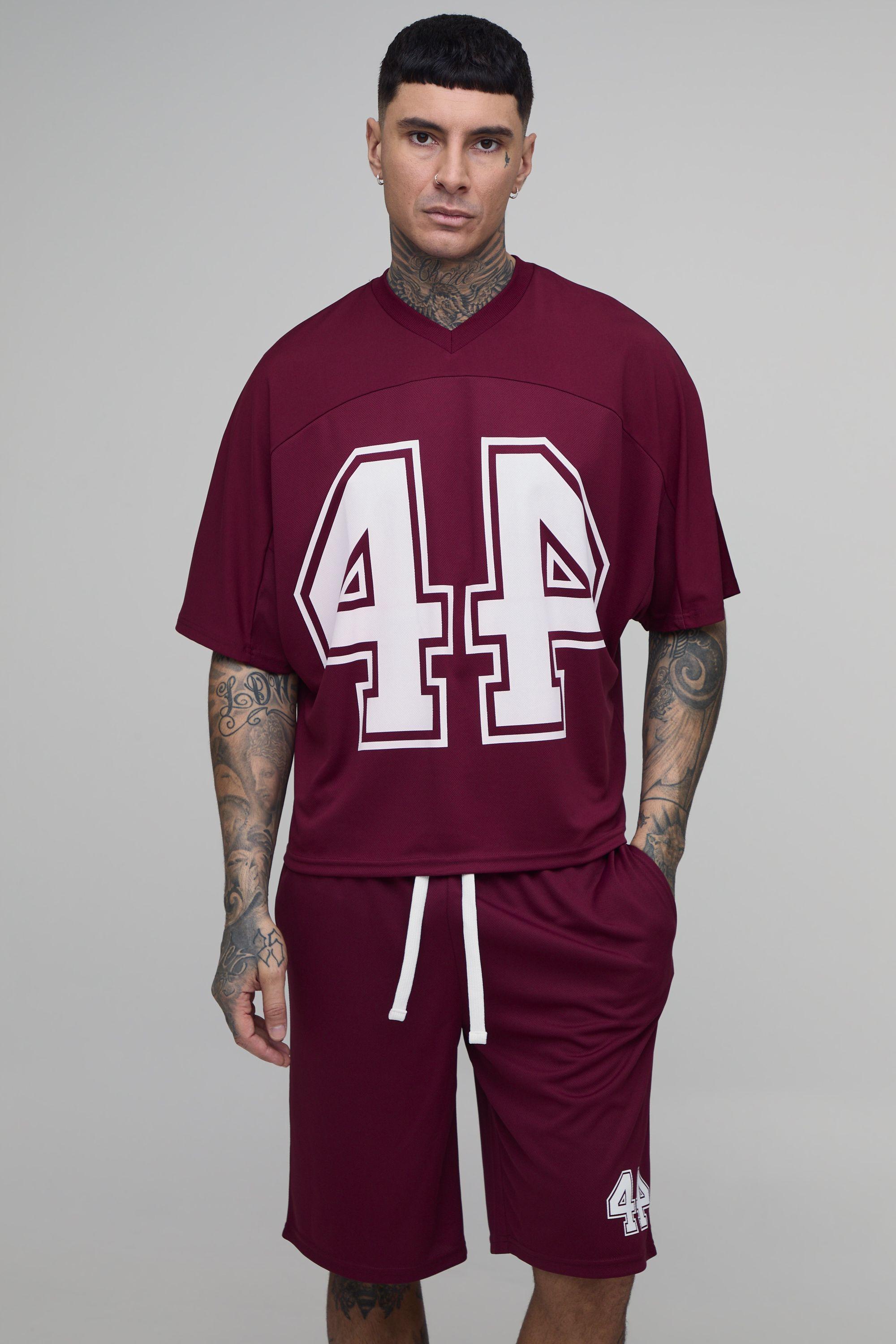 Tall Oversized Boxy Mesh Batwing 44 Hockey Top and Short Set by BOOHOOMAN