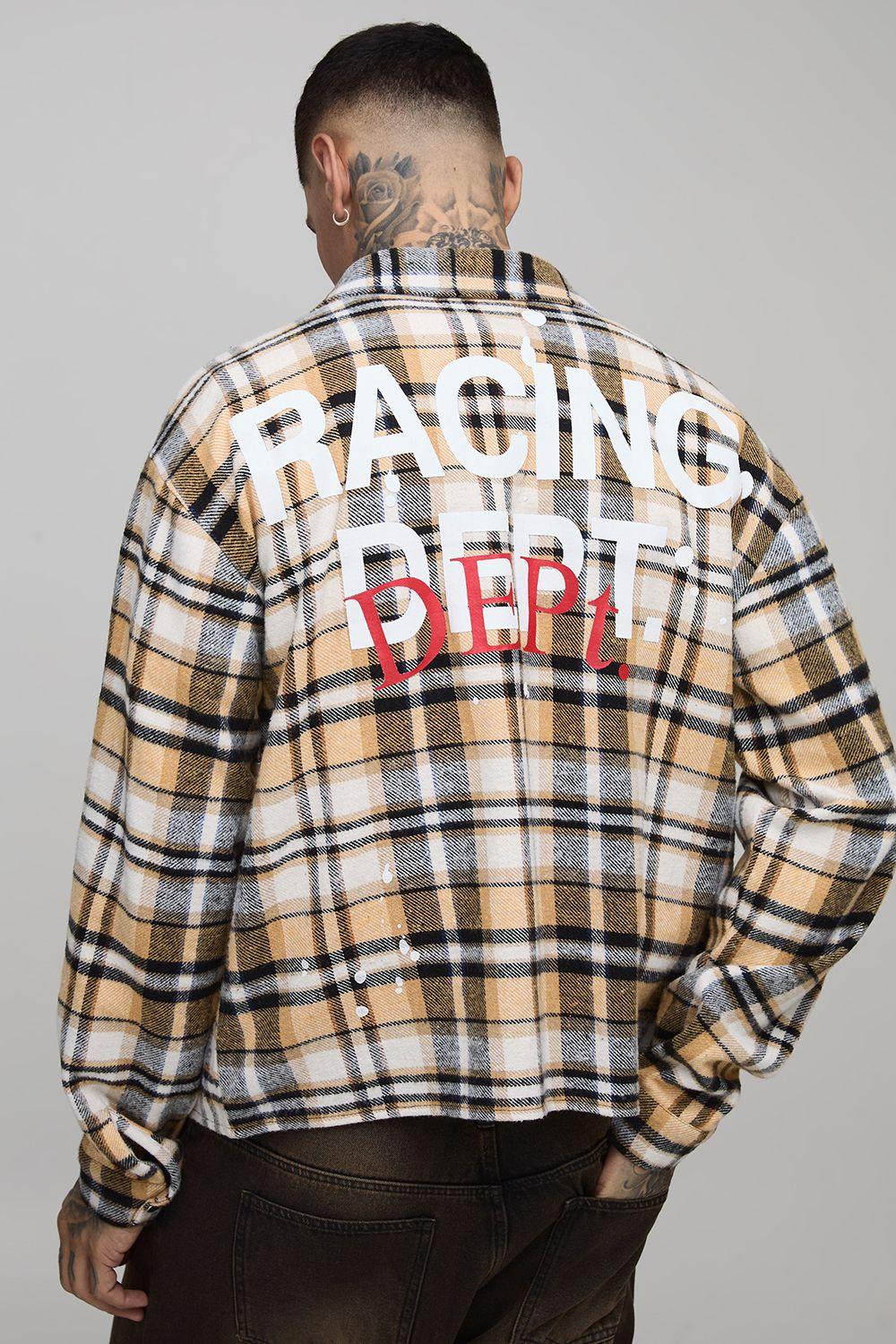 Tall Oversized Boxy Paint Splatter Check Shirt by BOOHOOMAN