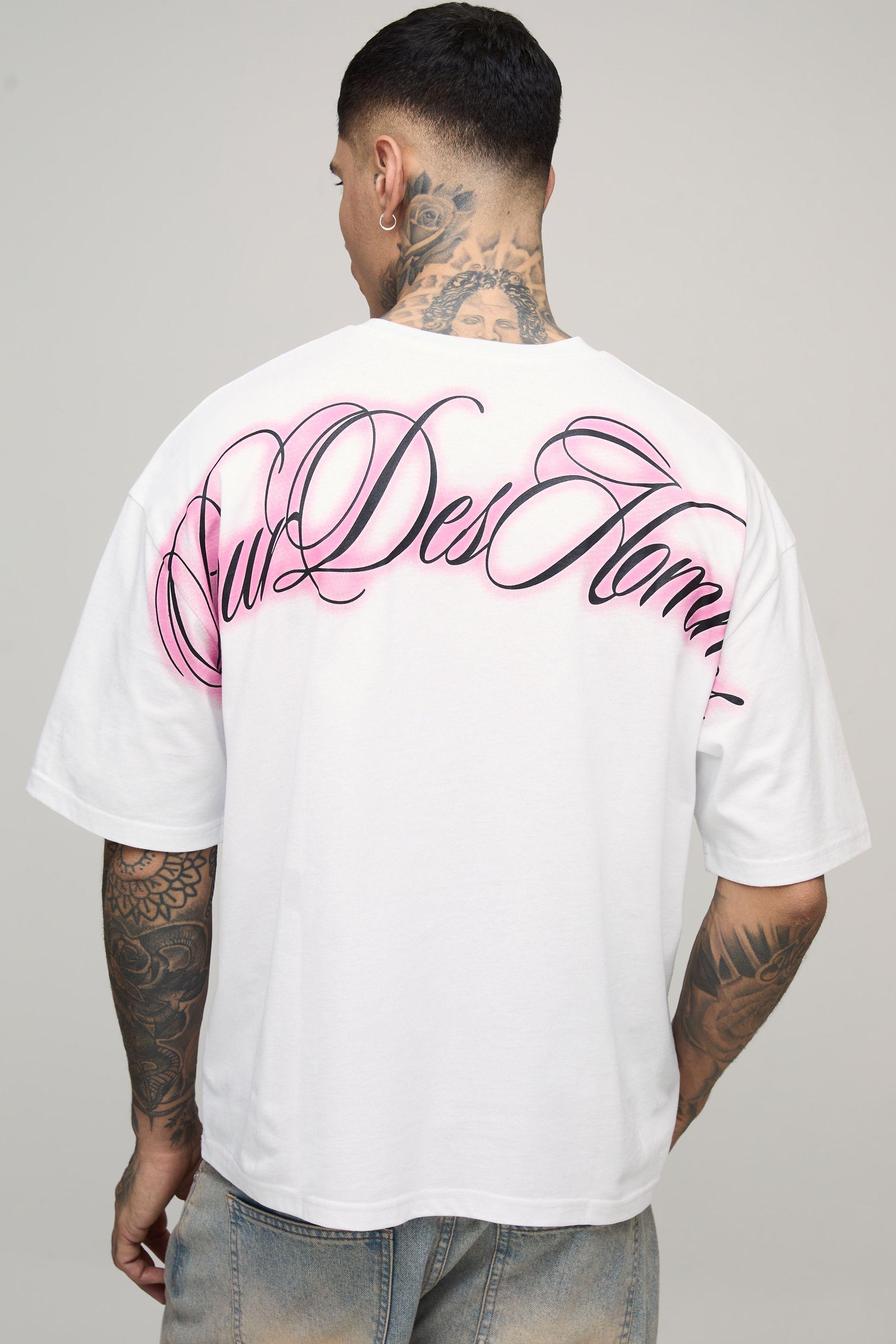 Tall Oversized Boxy Pour Homme Over The Seam Print T-Shirt by BOOHOOMAN