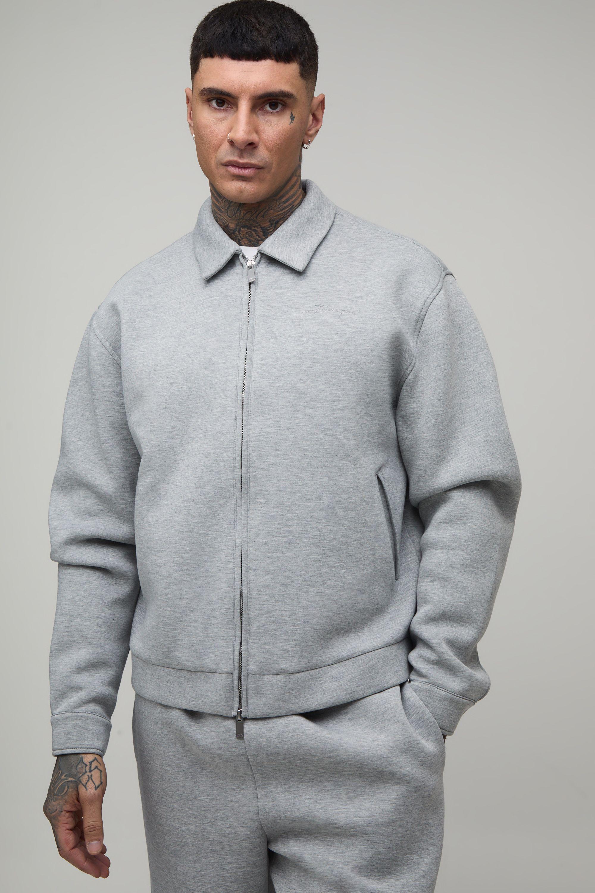 Tall Oversized Boxy Scuba Marl Harrington Jacket by BOOHOOMAN