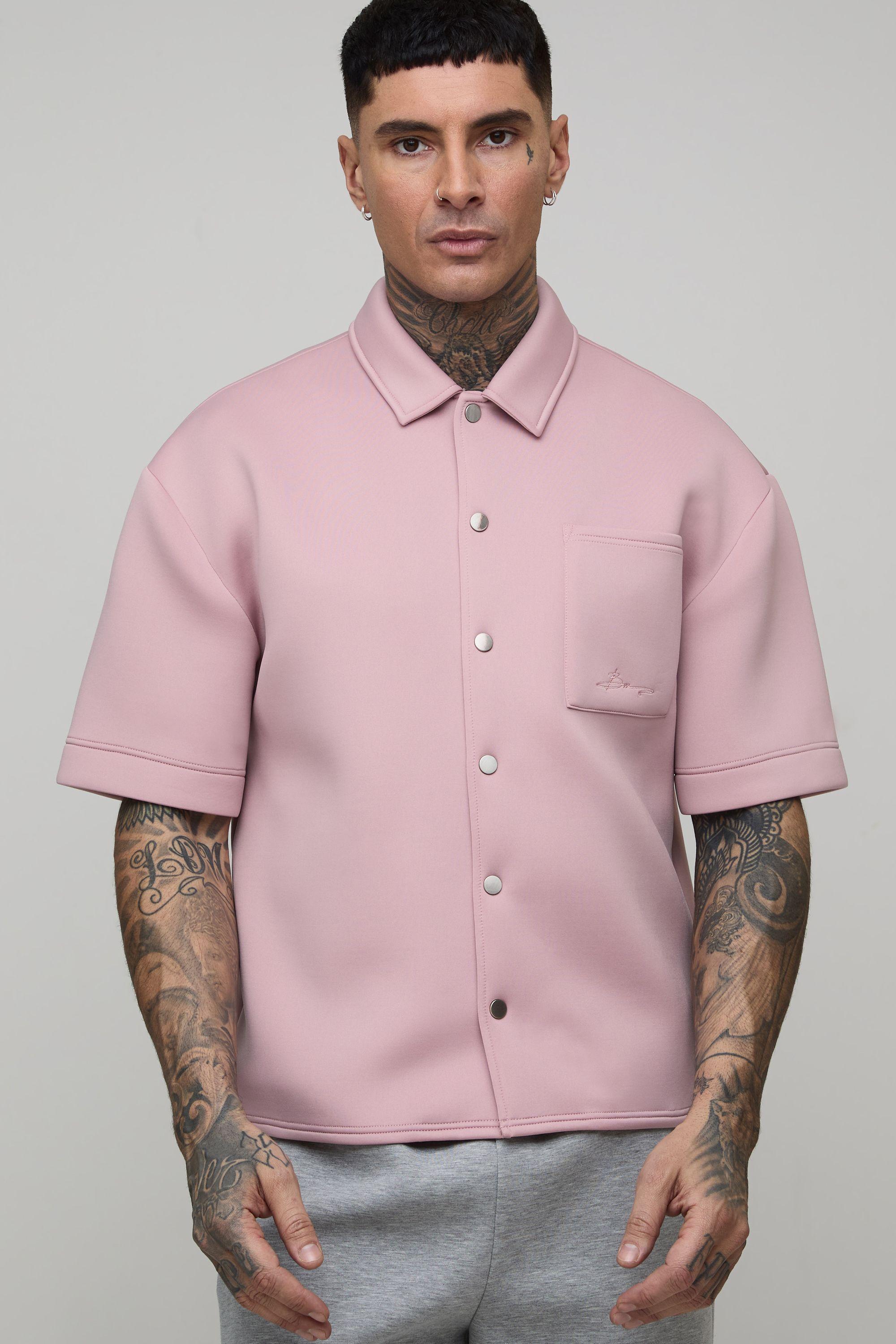 Tall Oversized Boxy Scuba Marl Shirt by BOOHOOMAN