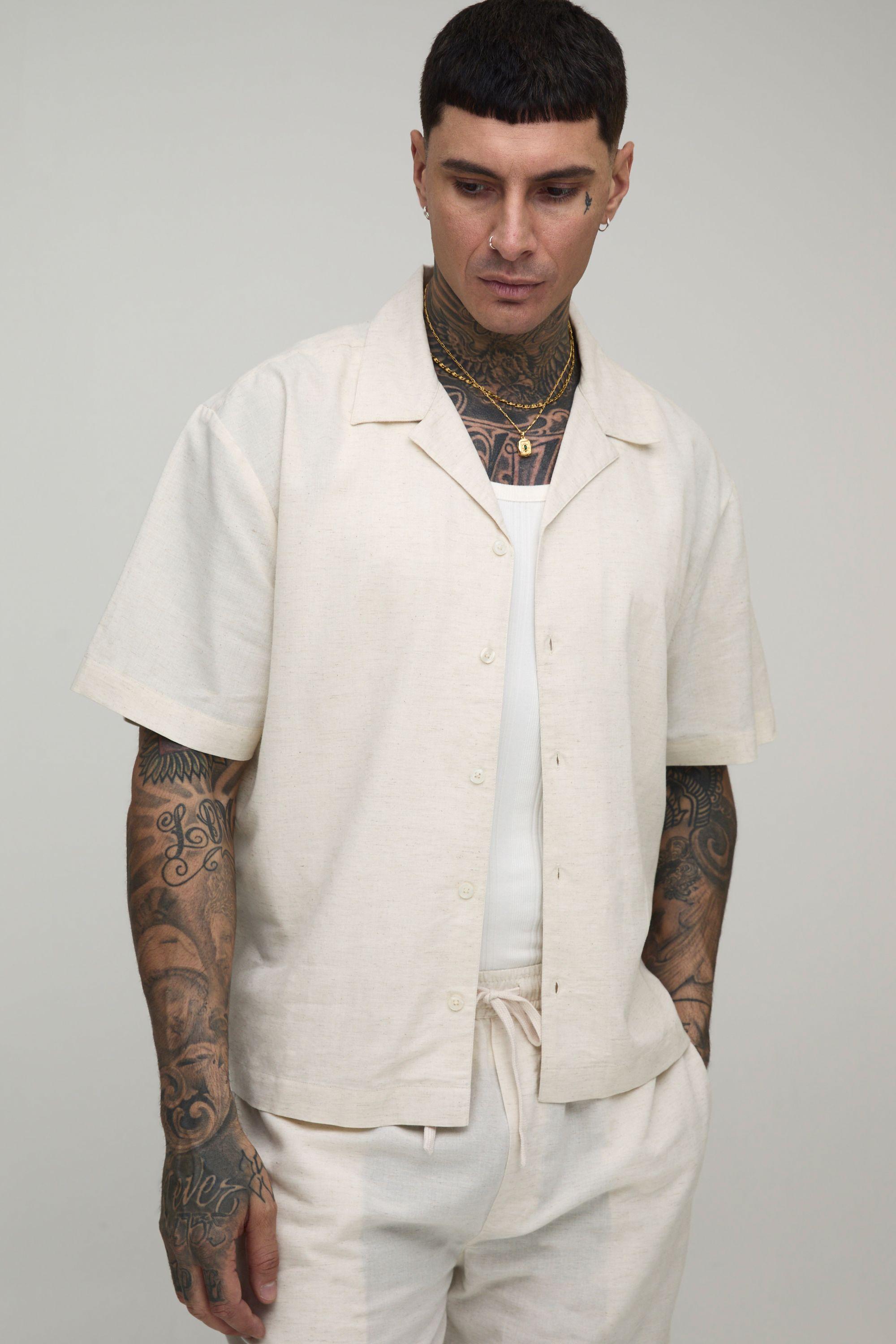 Tall Oversized Boxy Short Sleeve Linen Blend Shirt by BOOHOOMAN