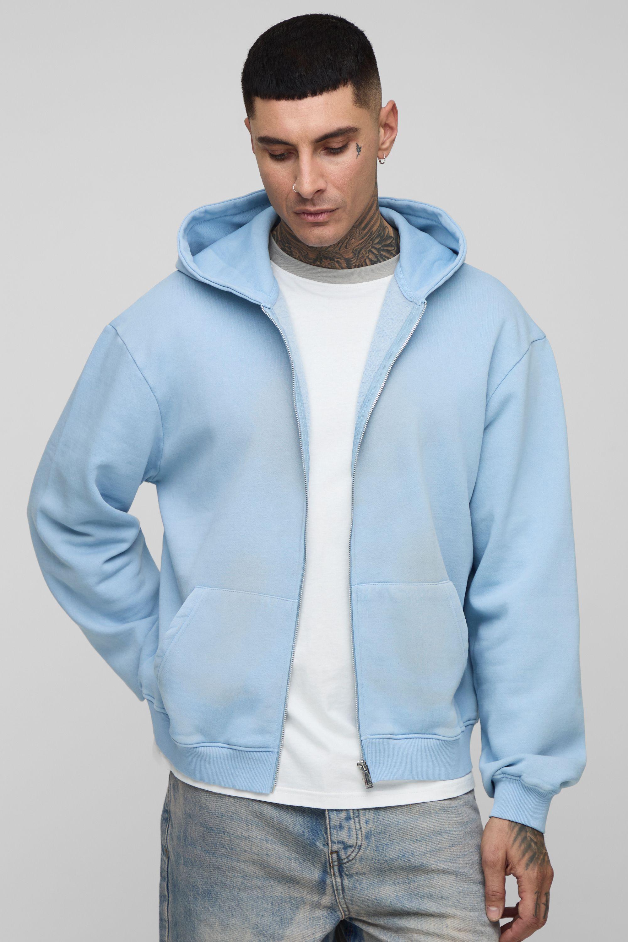 Tall Oversized Boxy Spray Wash Zip Through Hoodie by BOOHOOMAN