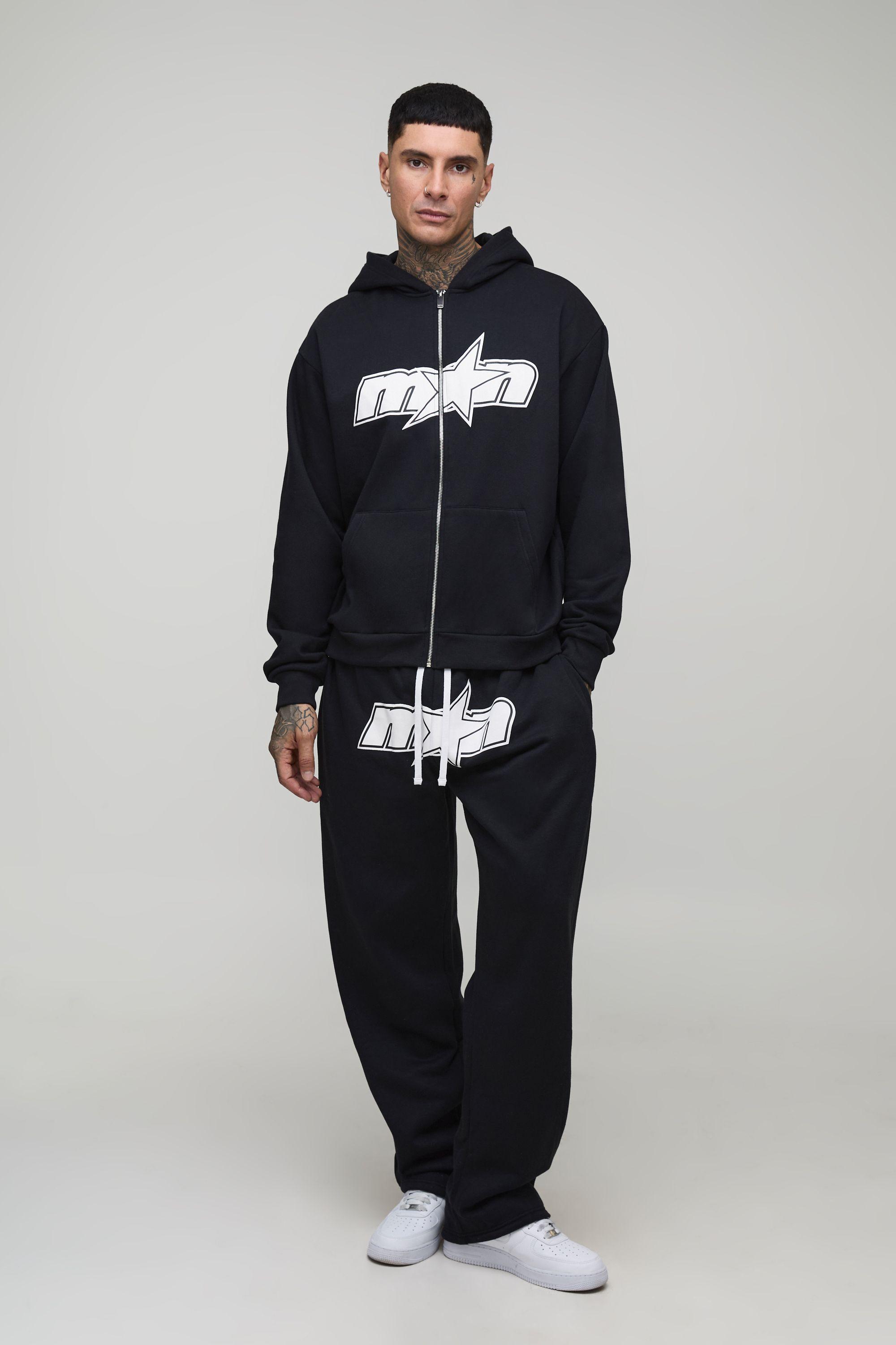 Tall Oversized Boxy Zip Through M-Star Print Hoodie & Baggy Fit Jogger Tracksuit by BOOHOOMAN