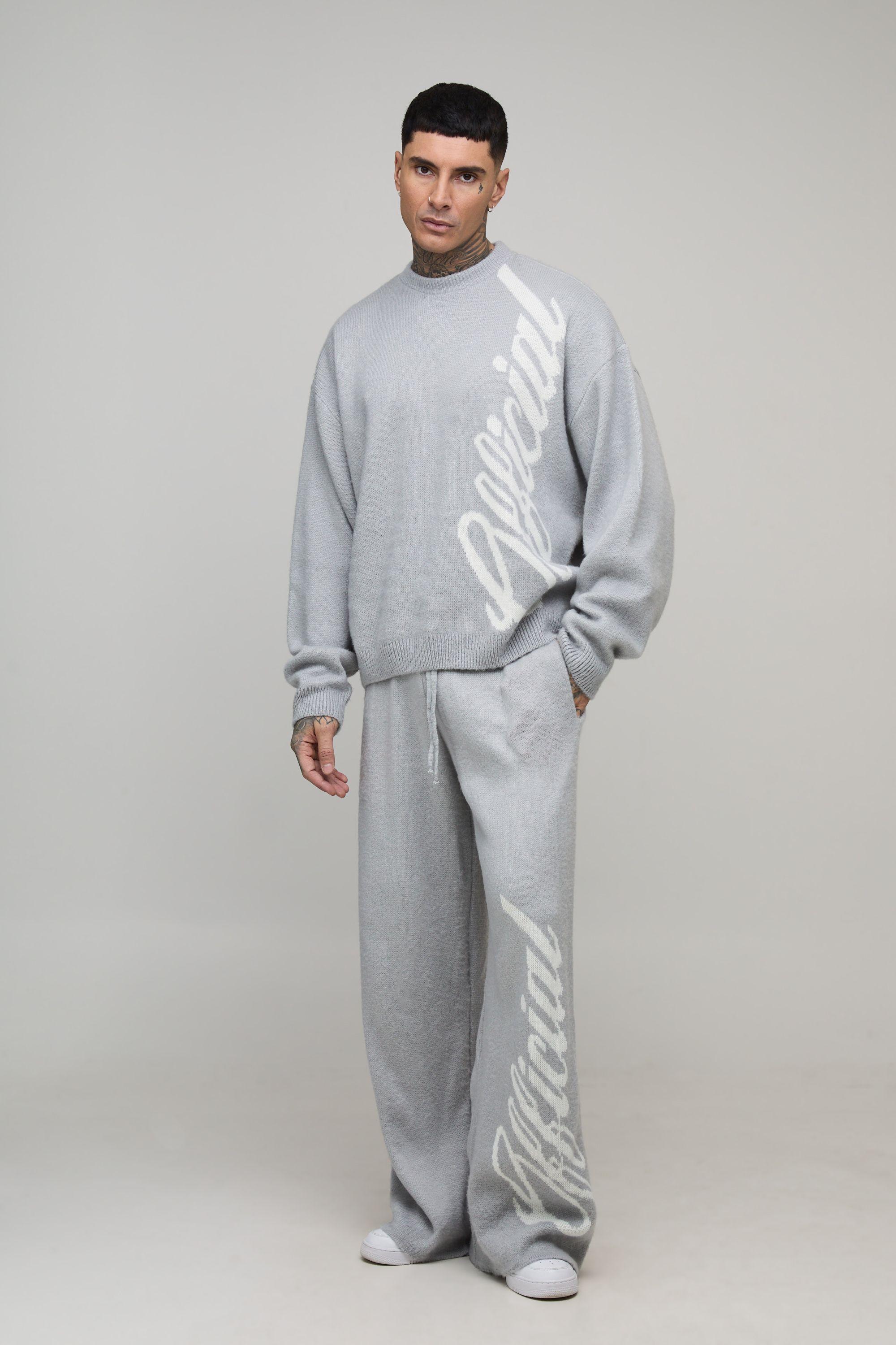 Tall Oversized Boxy & Wide Leg Offical Brushed Knitted Tracksuit by BOOHOOMAN