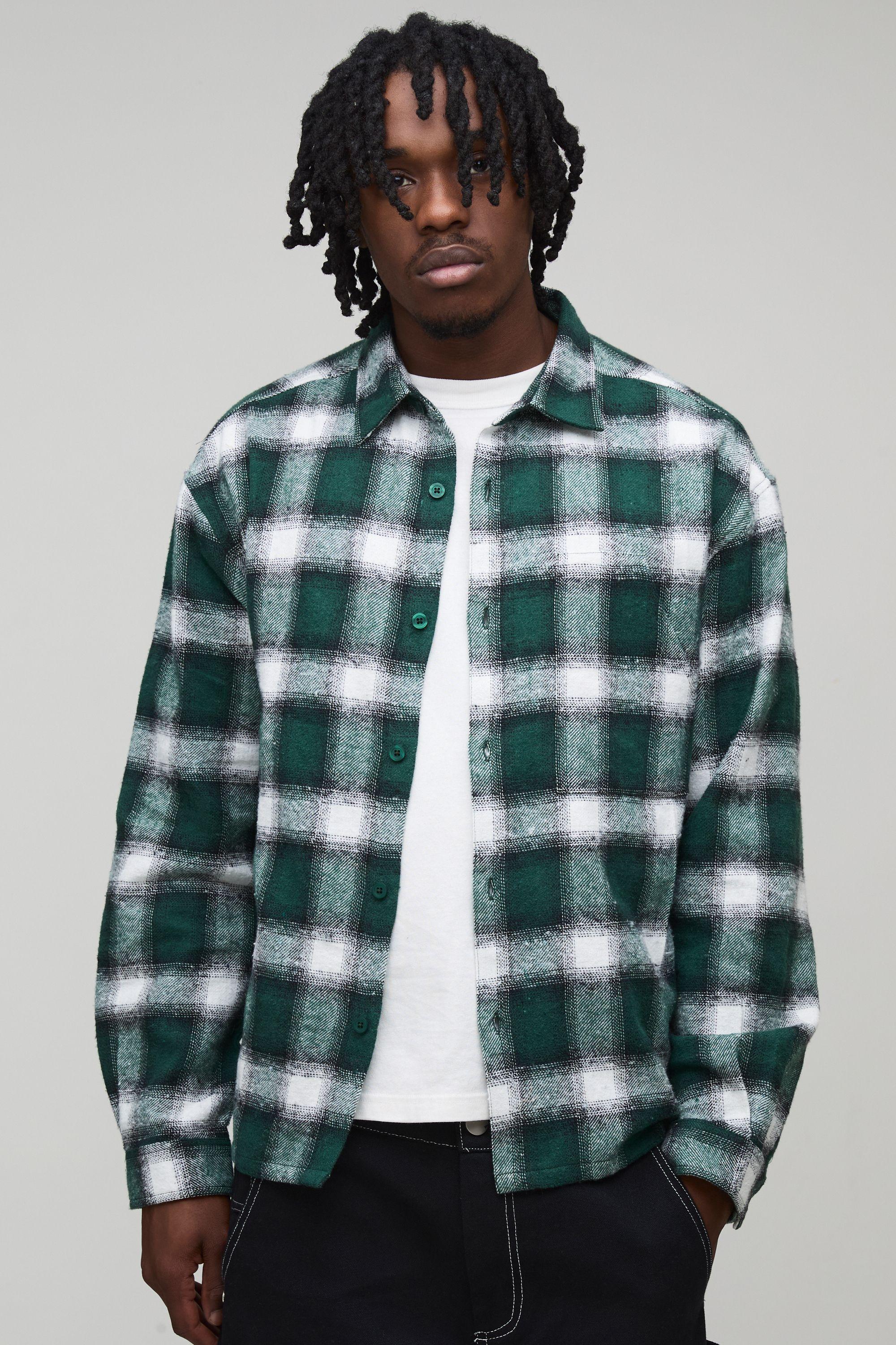 Tall Oversized Brushed Check Detail Carpenter Overshirt by BOOHOOMAN