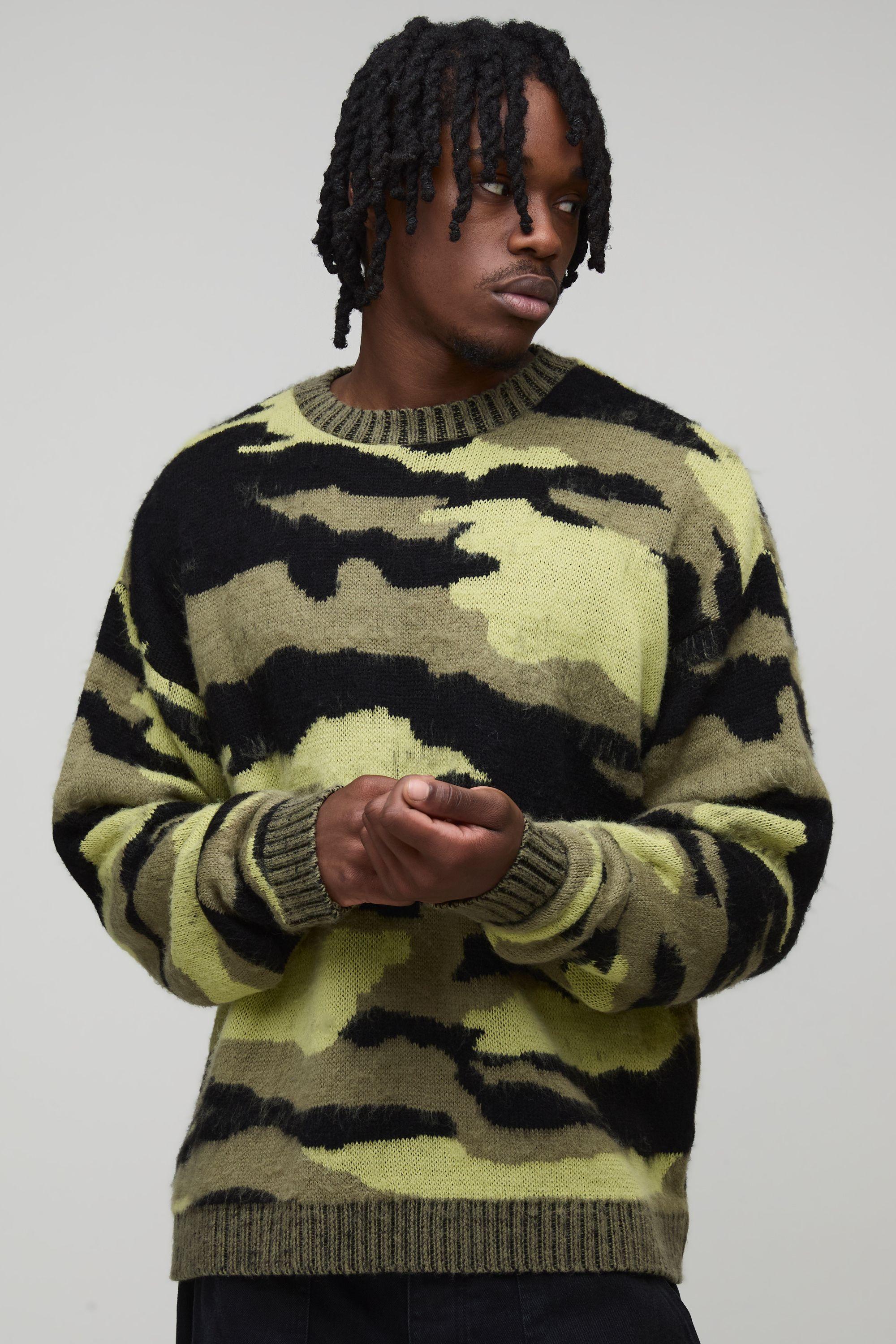 Tall Oversized Camo Knitted Jumper by BOOHOOMAN
