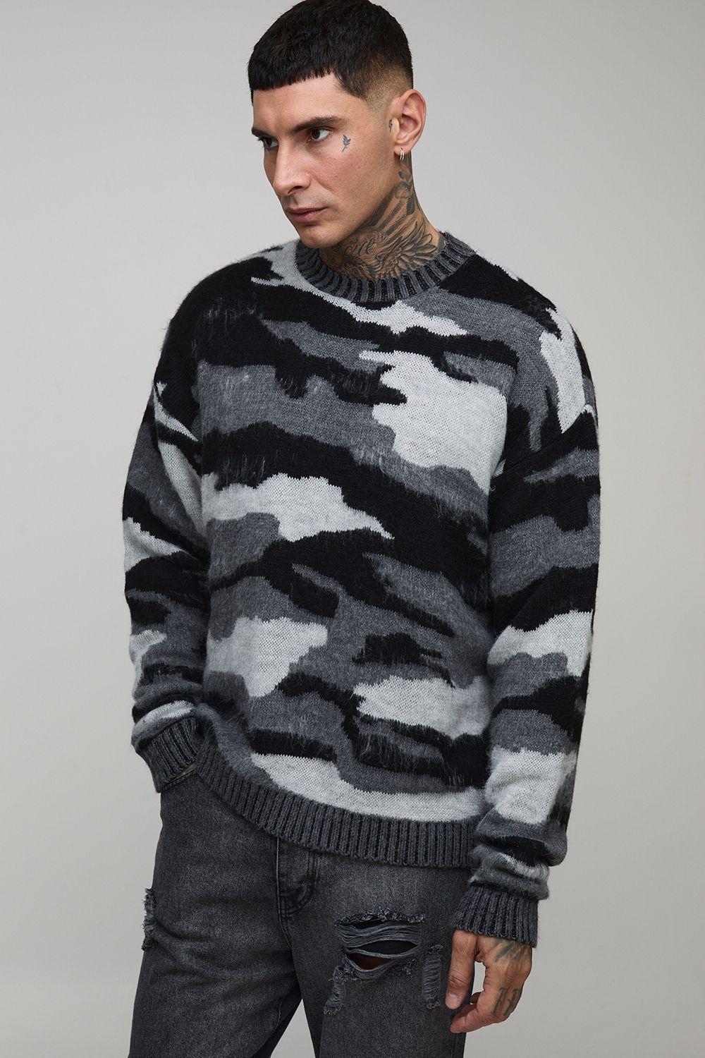 Tall Oversized Camo Knitted Jumper by BOOHOOMAN