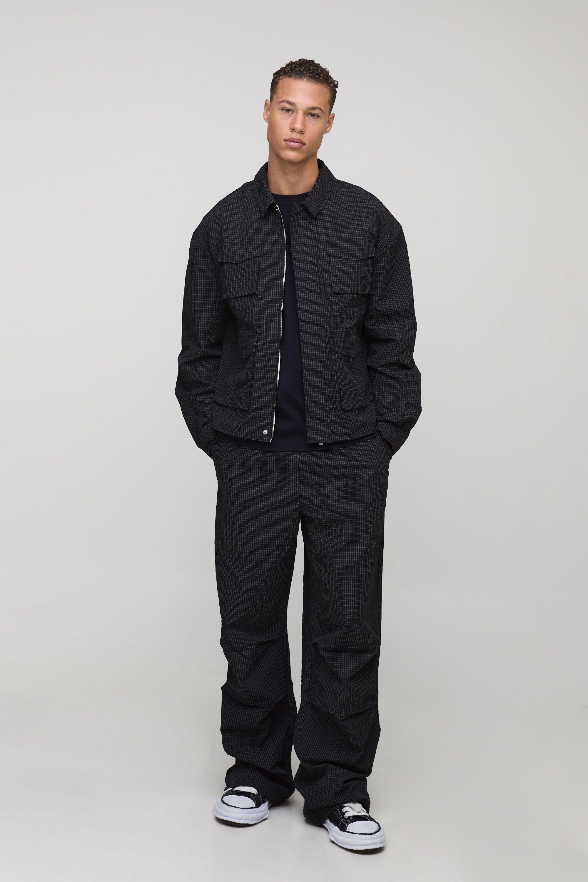 Tall Oversized Check Ripstop Cargo Shacket by BOOHOOMAN