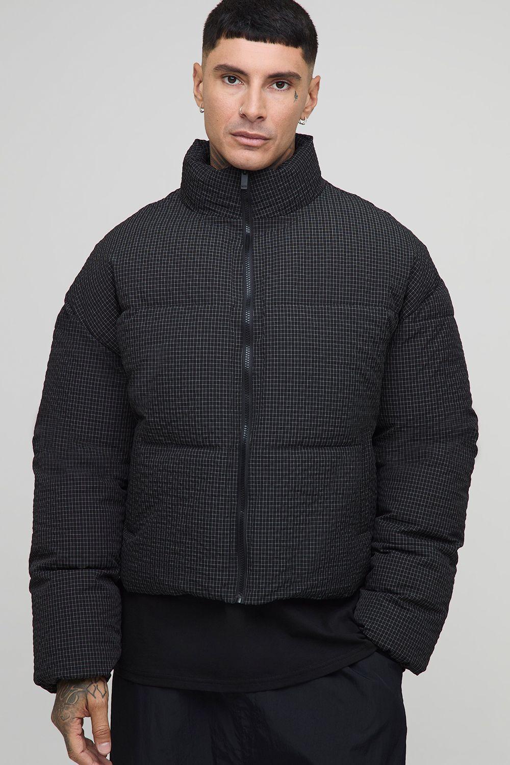 Tall Oversized Check Ripstop Funnel Neck Puffer Jacket by BOOHOOMAN