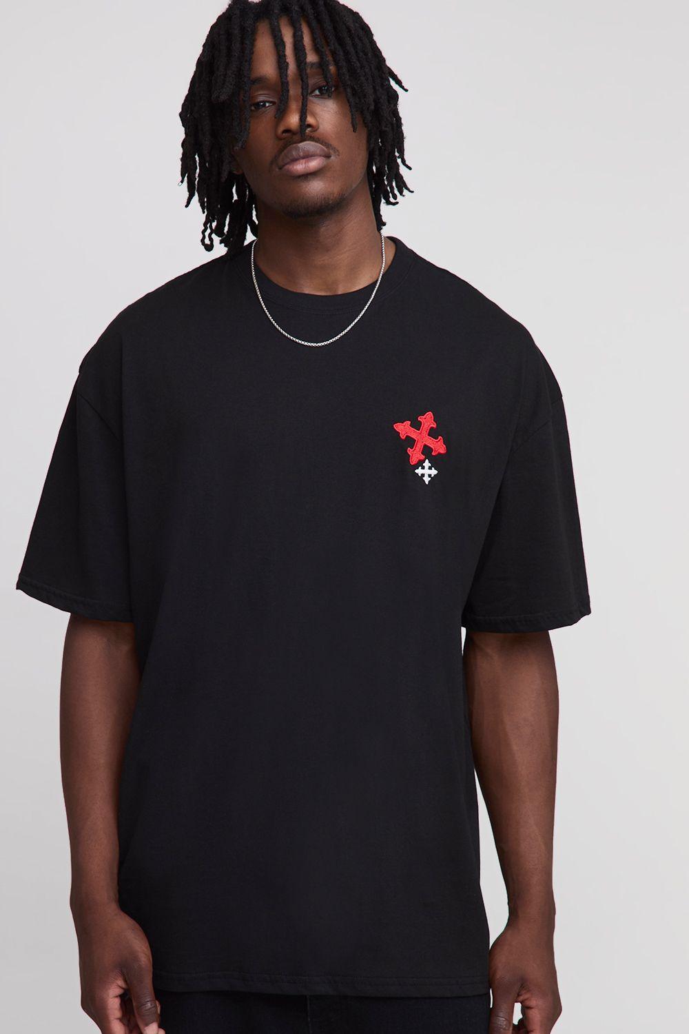 Tall Oversized Cross Embroidery T-Shirt by BOOHOOMAN