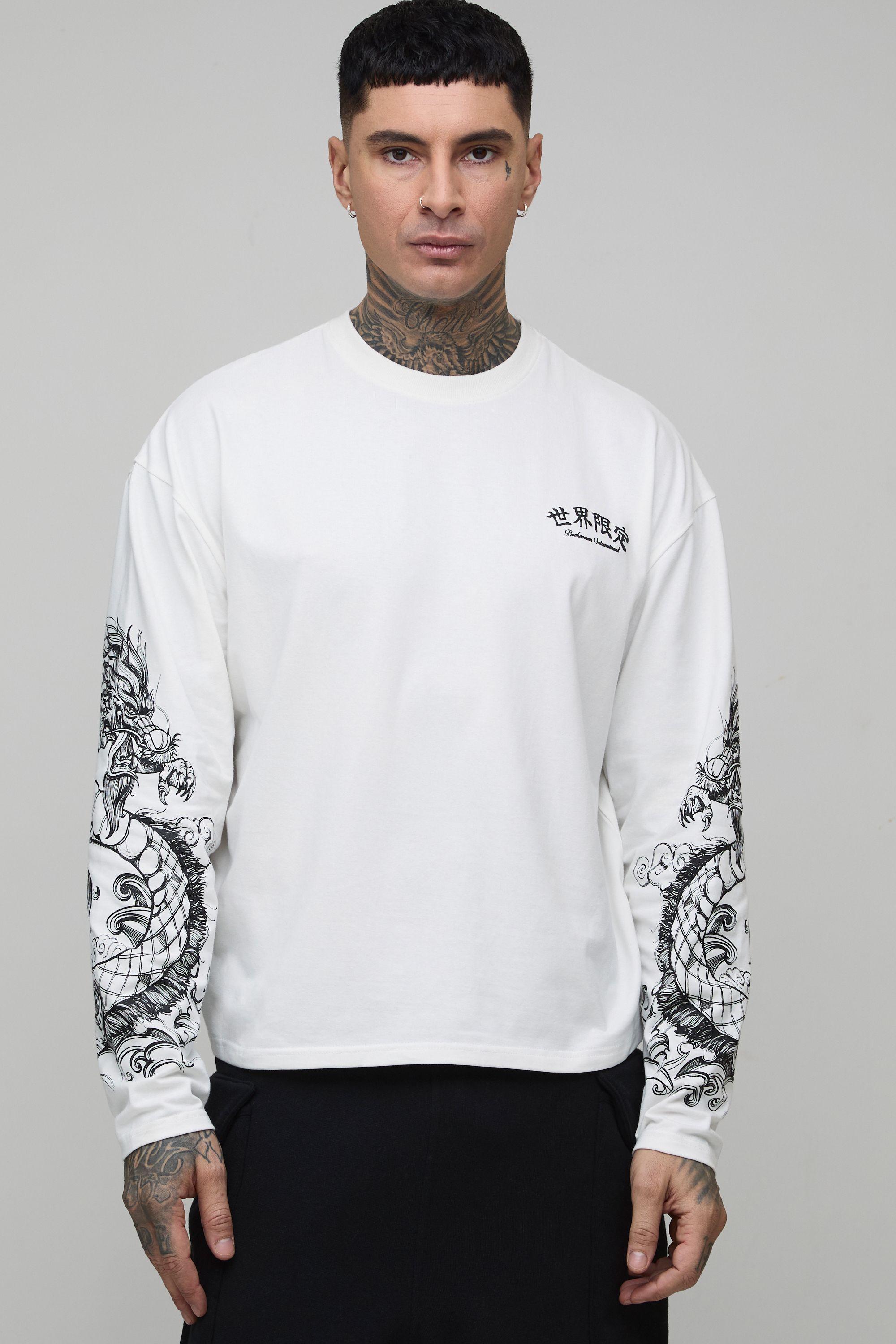 Tall Oversized Dragon Graphic Long Sleeve T-Shirt by BOOHOOMAN