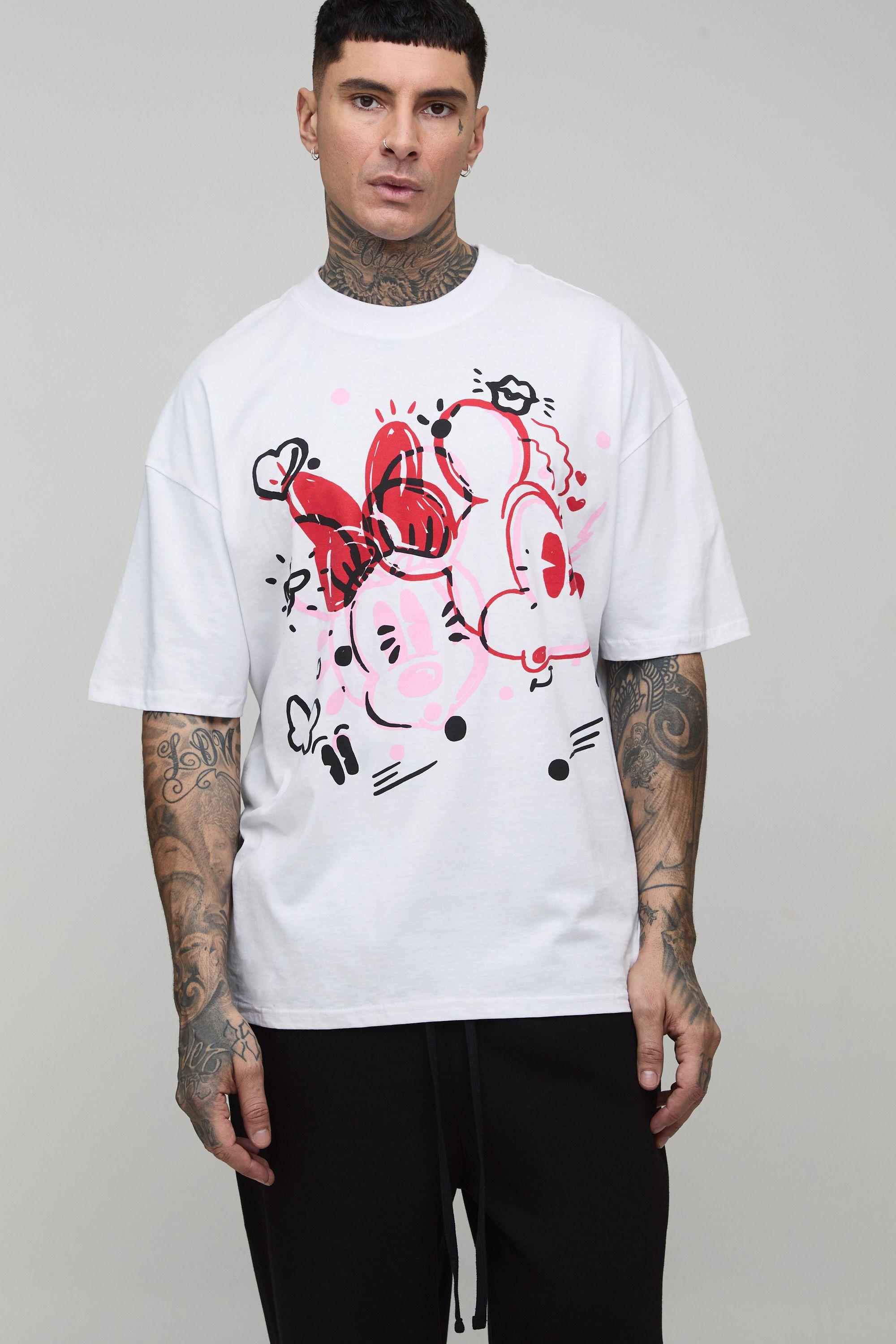 Tall Oversized Extended Neck Disney Mickey & Minnie Mouse License Printed T-Shirt by BOOHOOMAN