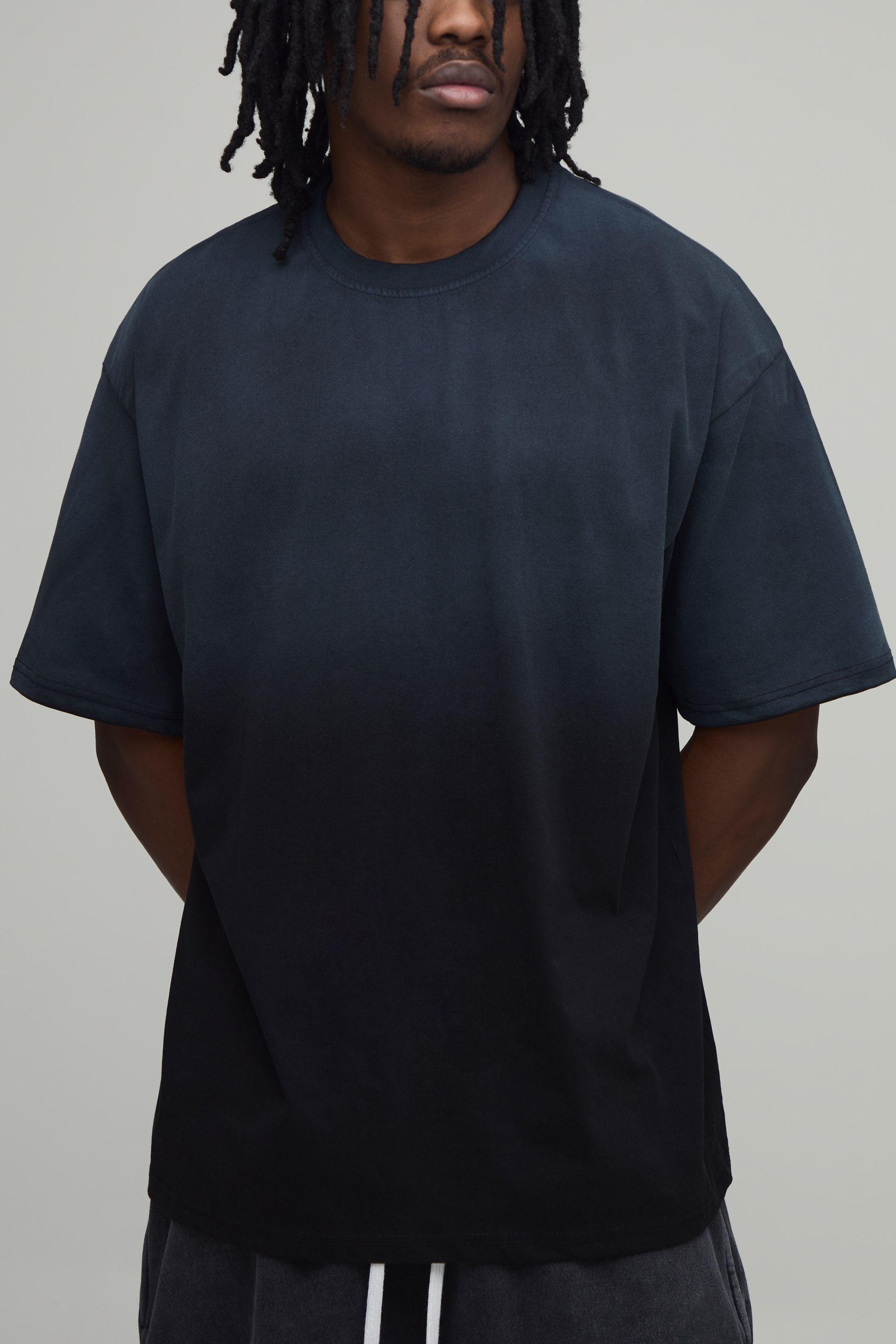 Tall Oversized Extended Neck Heavy Weight Spray Wash T-shirt by BOOHOOMAN