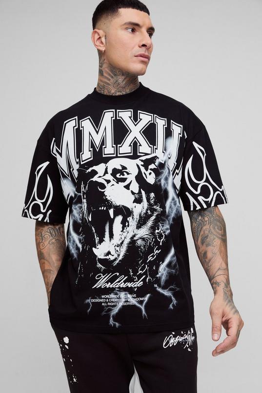 Tall Oversized Extended Neck MXII Large Scale Print T-Shirt by BOOHOOMAN