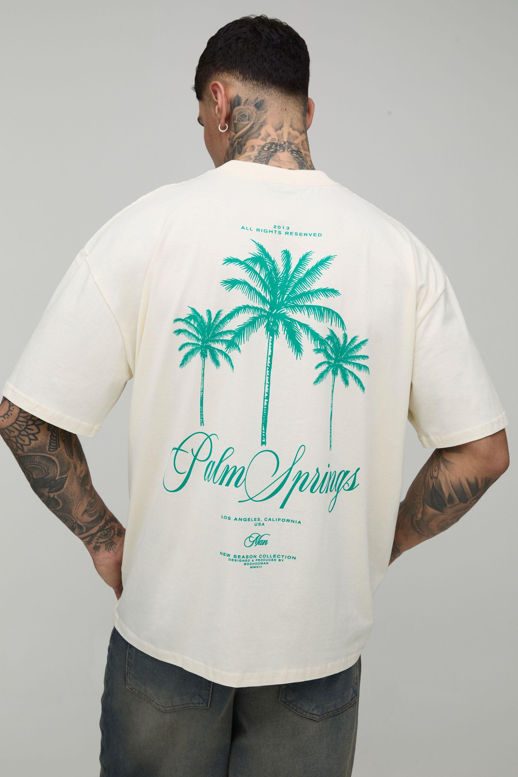 Tall Oversized Extended Neck Palm Springs Graphi T-Shirt by BOOHOOMAN