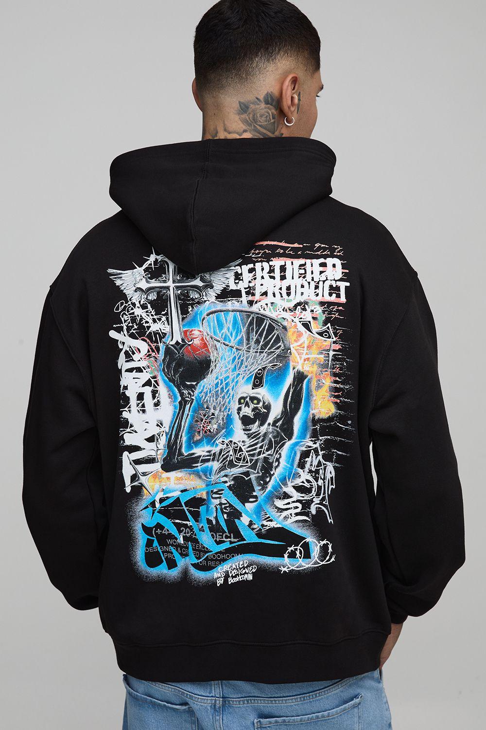 Tall Oversized Gothic Renaissance Graffiti Man Graphic Hoodie by BOOHOOMAN