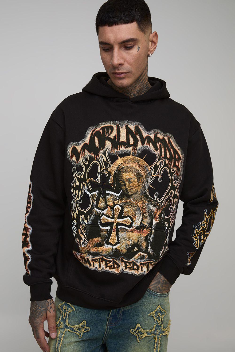 Tall Oversized Gothic Renaissance Print Hoodie by BOOHOOMAN Tall Oversized Gothic Renaissance Print Hoodie by BOOHOOMAN