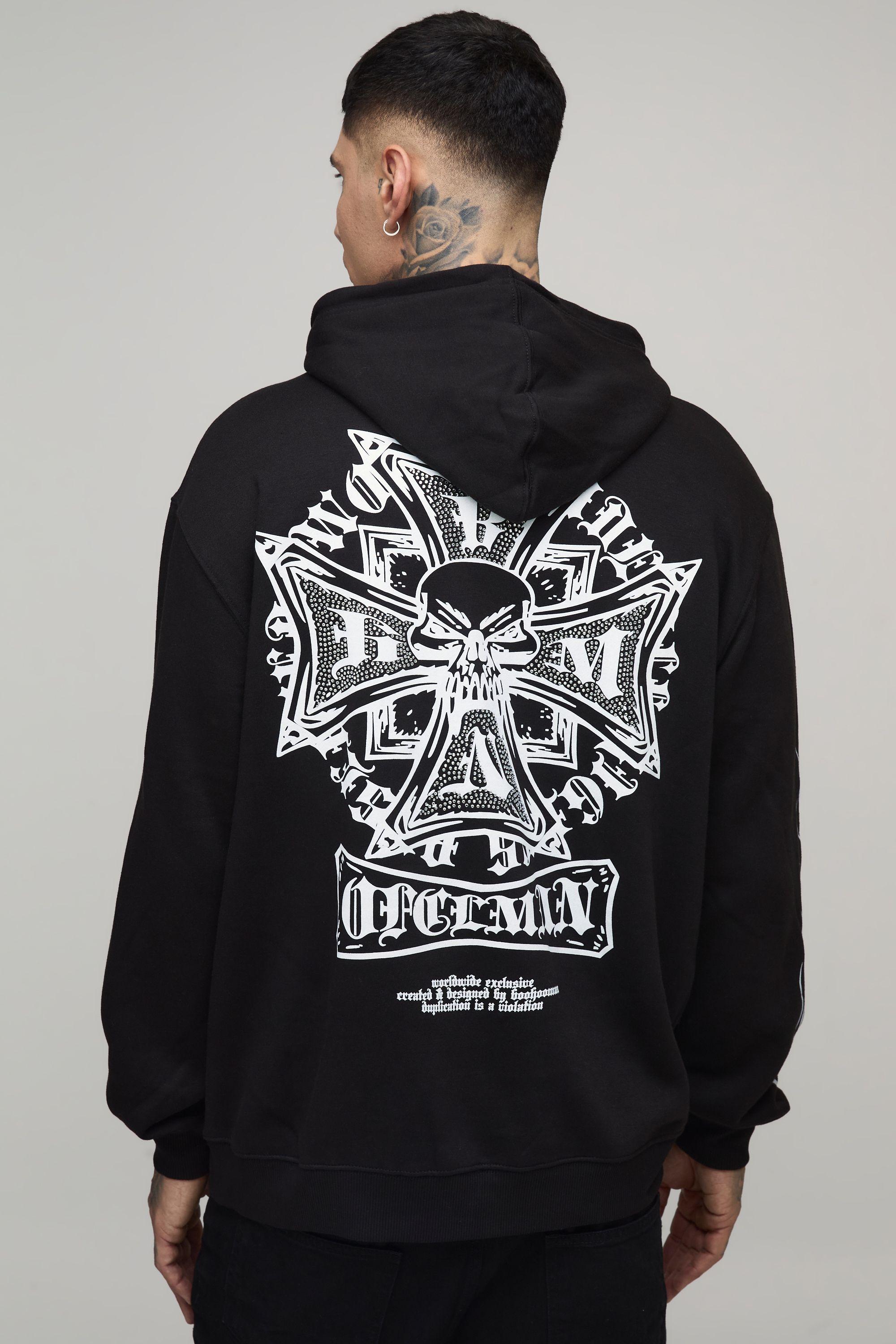 Tall Oversized Gothic Rhinestone Graphic Hoodie by BOOHOOMAN Tall Oversized Gothic Rhinestone Graphic Hoodie by BOOHOOMAN
