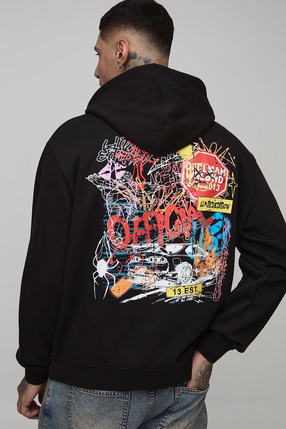 Tall Oversized Graffiti Official Print Hoodie by BOOHOOMAN Tall Oversized Graffiti Official Print Hoodie by BOOHOOMAN