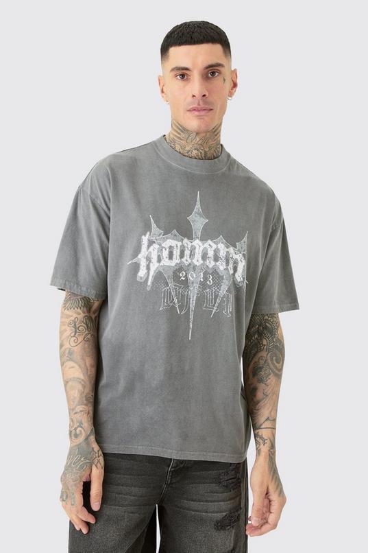 Tall Oversized Homme Cross T-shirt In Grey by BOOHOOMAN