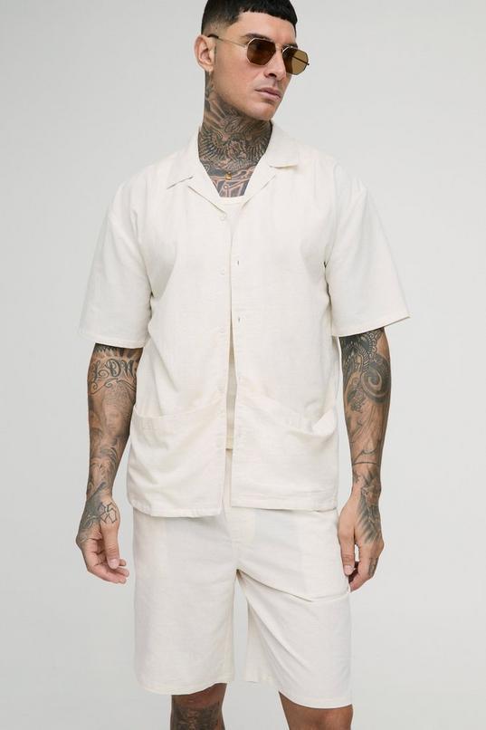 Tall Oversized Linen Deep Pocket Shirt & Short Set by BOOHOOMAN
