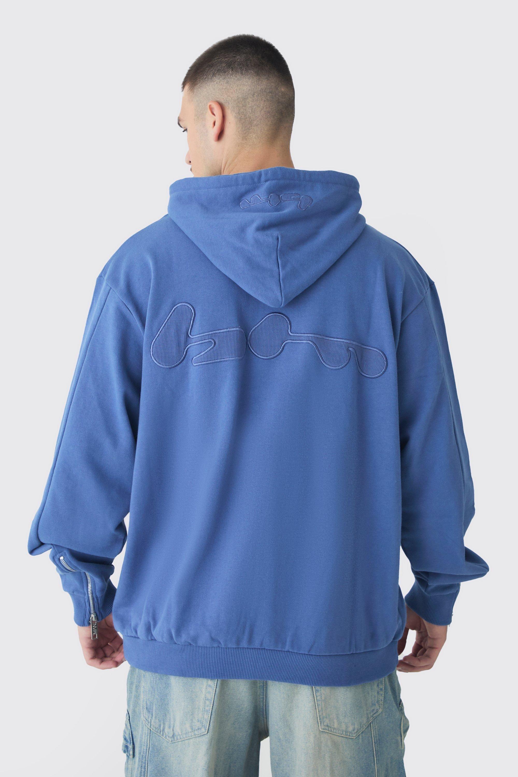 Tall Oversized Loopback Ribbed Applique Hoodie by BOOHOOMAN