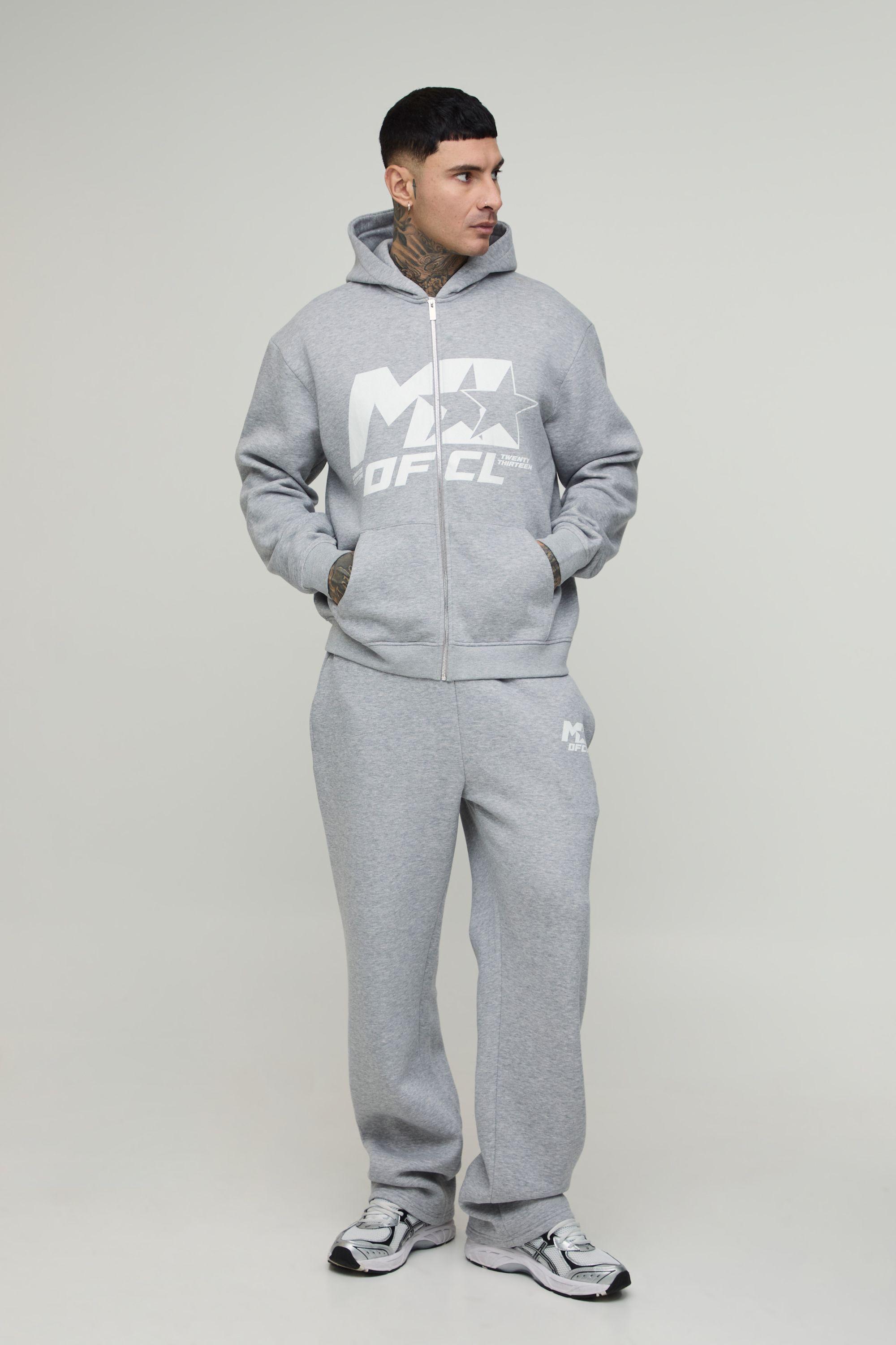 Tall Oversized M Star Zip Thru Hoodie & Straight Leg Tracksuit by BOOHOOMAN
