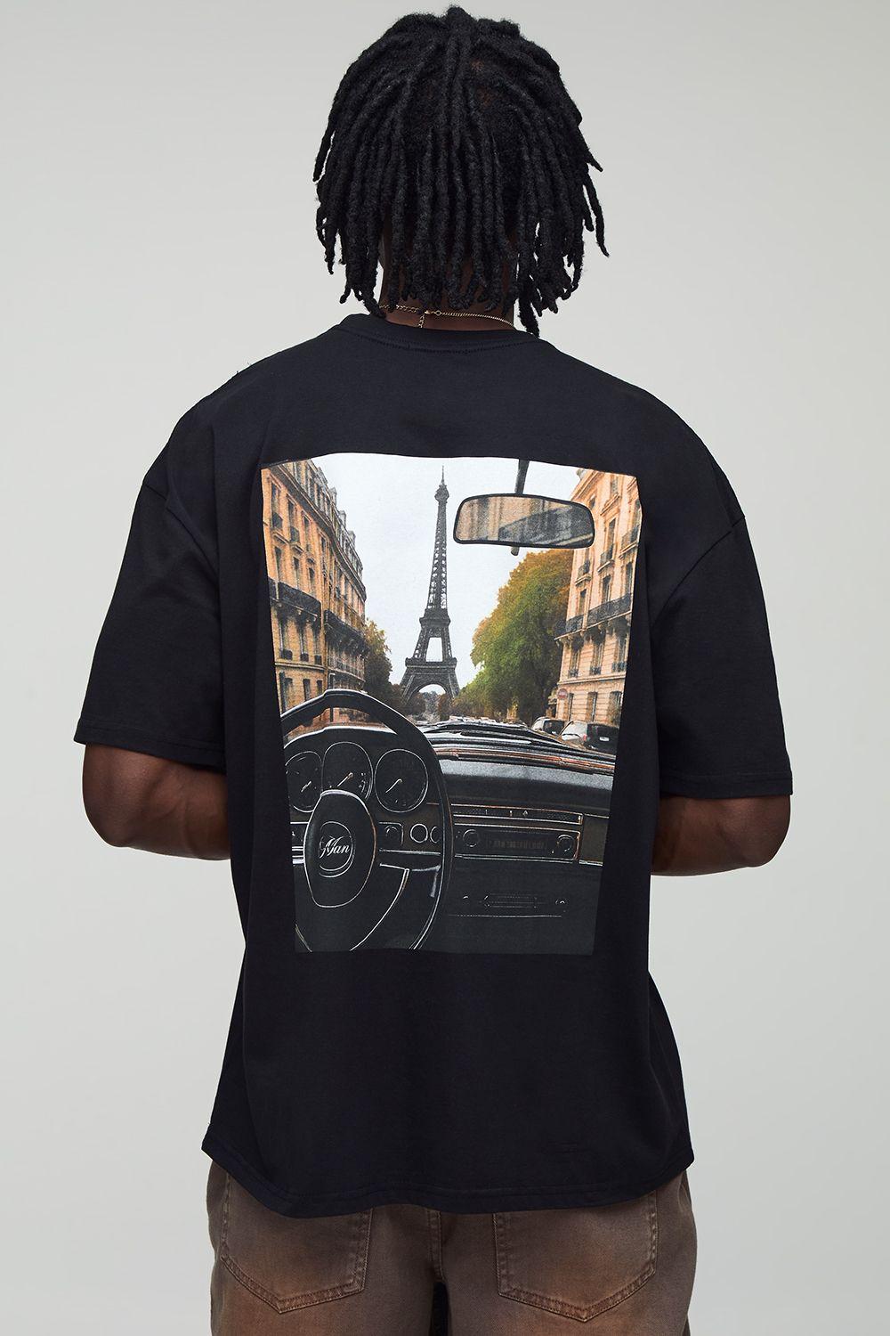 Tall Oversized Man Paris Vintage Car Print T-Shirt by BOOHOOMAN