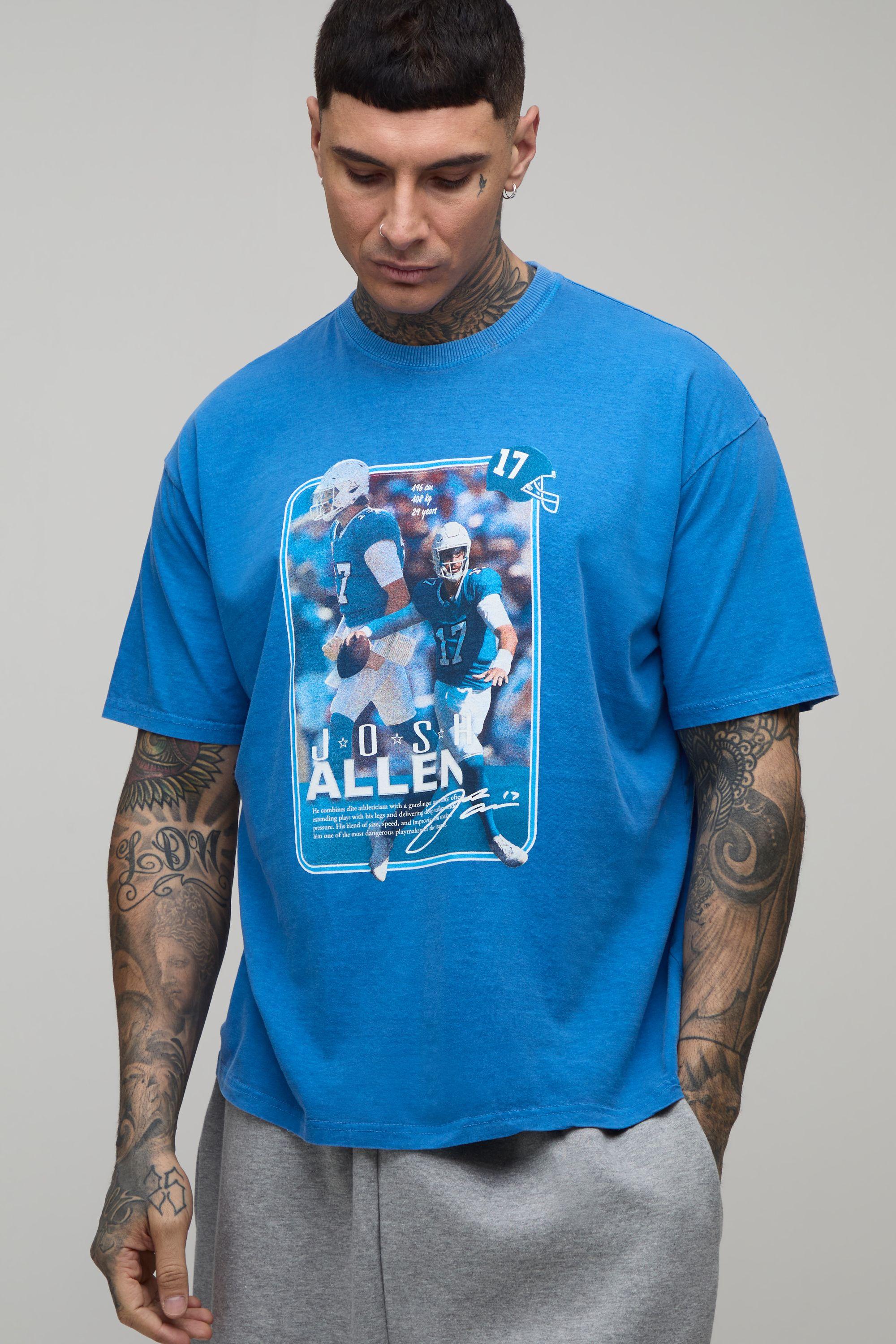 Tall Oversized NFLPA Josh Allen License Washed Printed T-Shirt by BOOHOOMAN