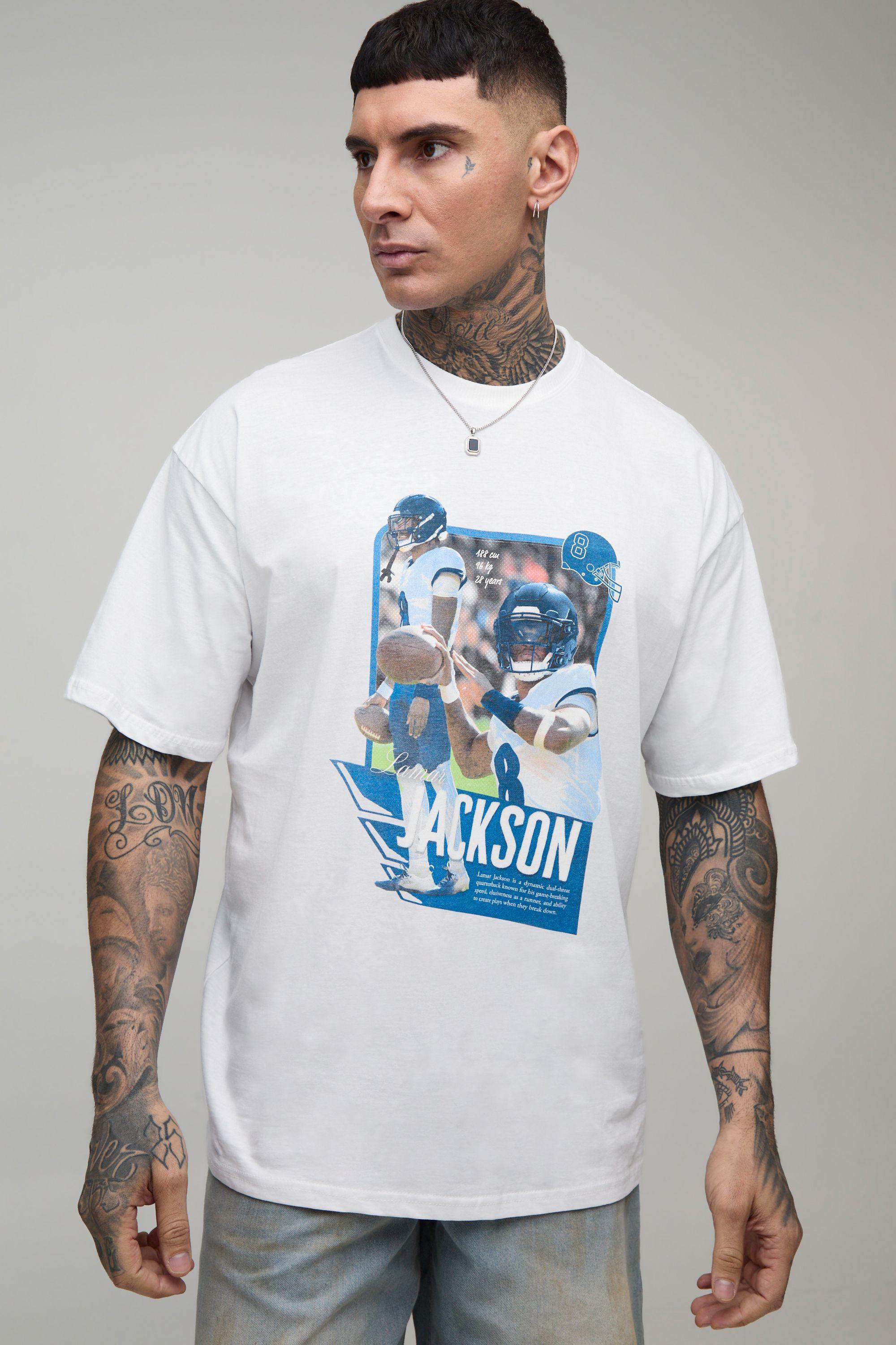 Tall Oversized NFLPA Lamar Jackson License Printed T-Shirt by BOOHOOMAN