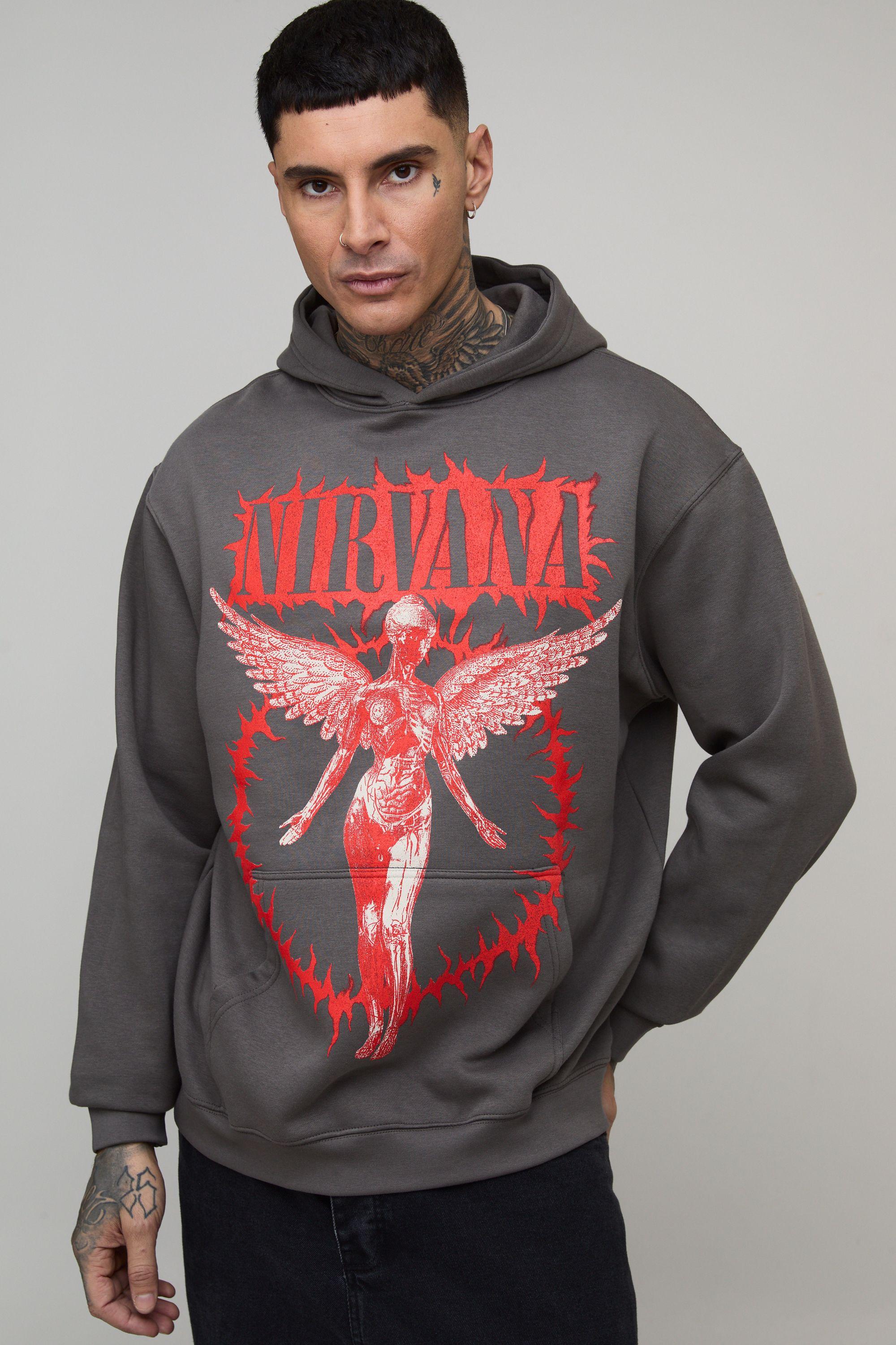 Tall Oversized Nirvana License Printed Hoodie by BOOHOOMAN