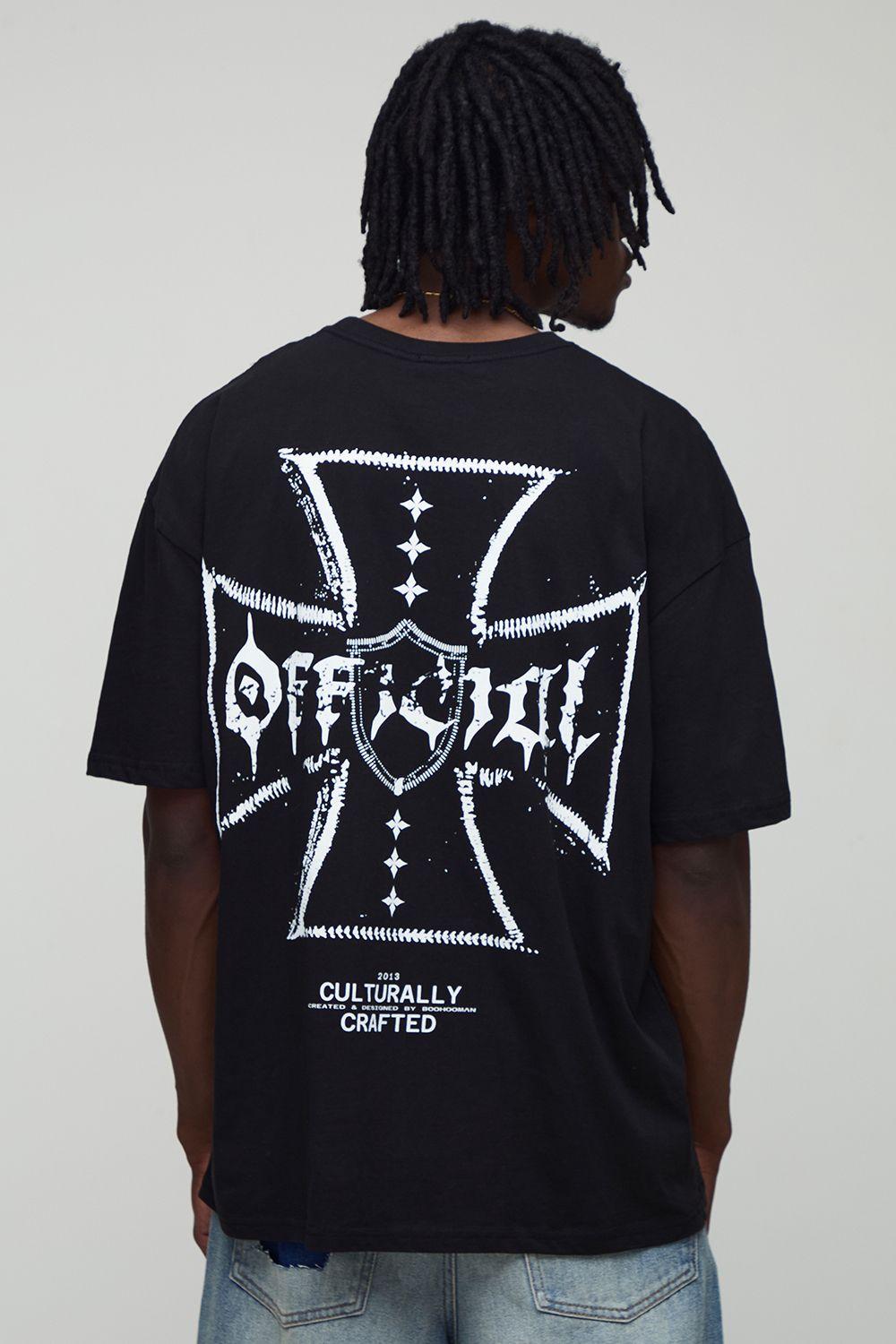 Tall Oversized Official Gothic Cross Print T-Shirt by BOOHOOMAN