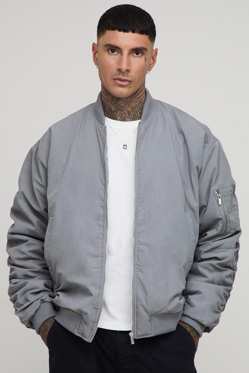 Tall Oversized Peached Embroidered MA1 Bomber Jacket by BOOHOOMAN