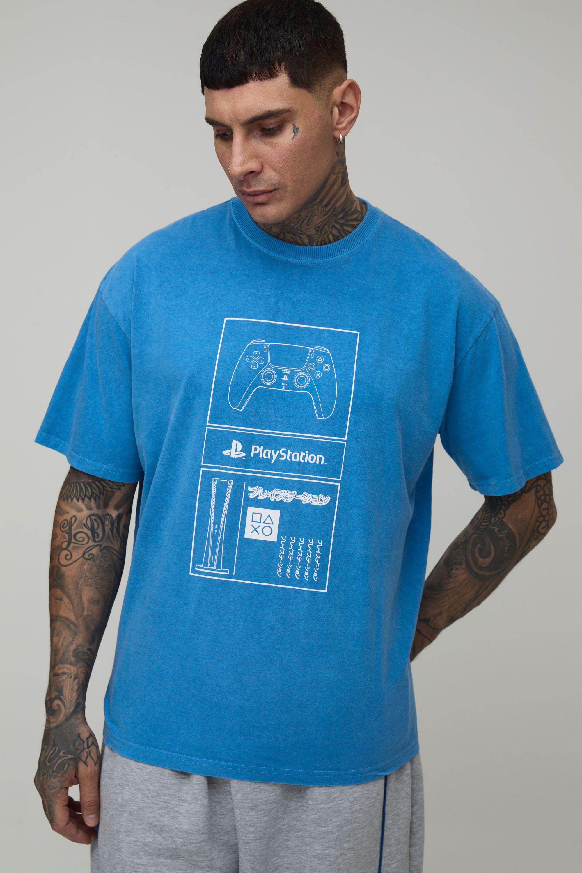 Tall Oversized PlayStation License Washed Printed T-Shirt by BOOHOOMAN