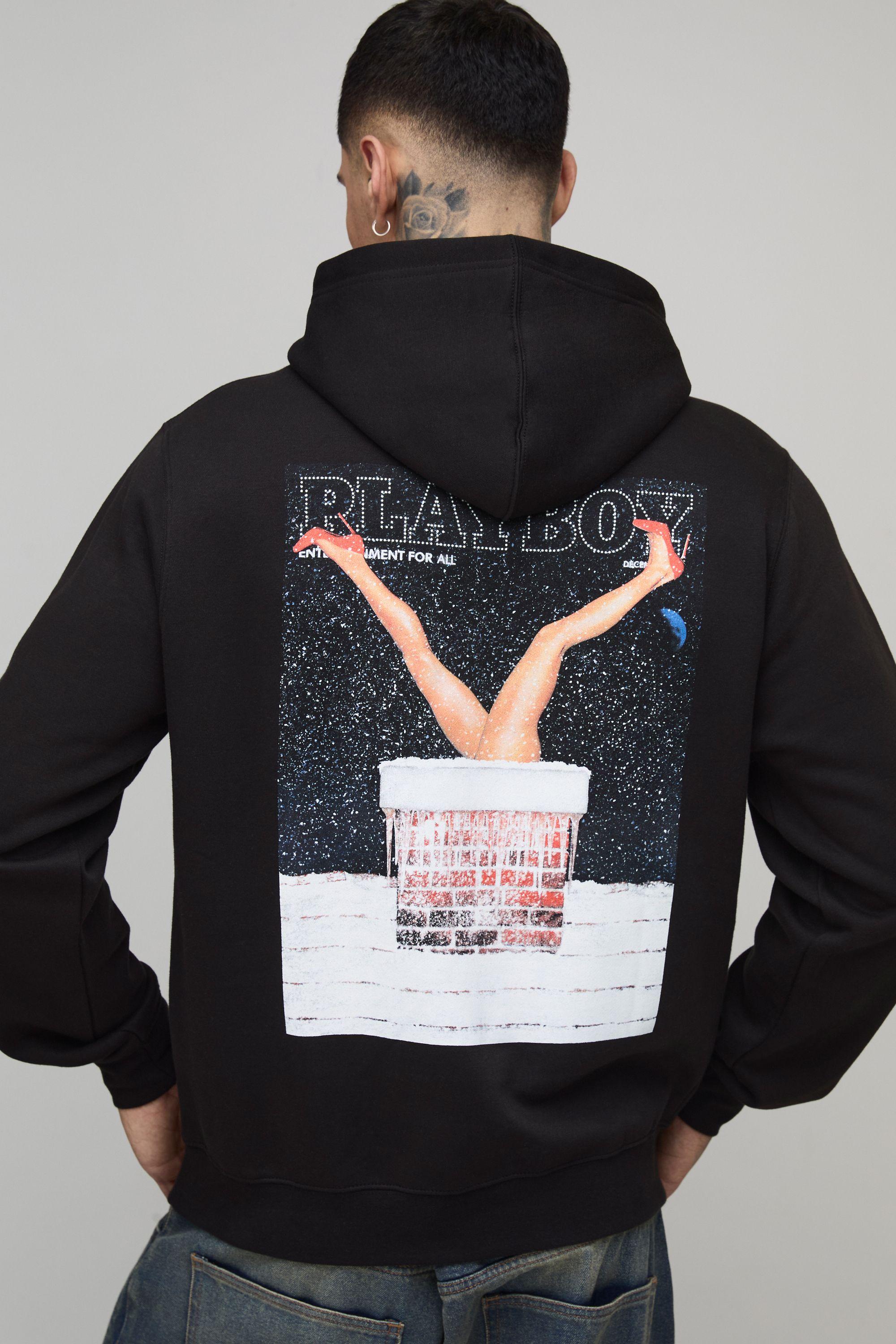 Tall Oversized Playboy Christmas License Printed Hoodie by BOOHOOMAN