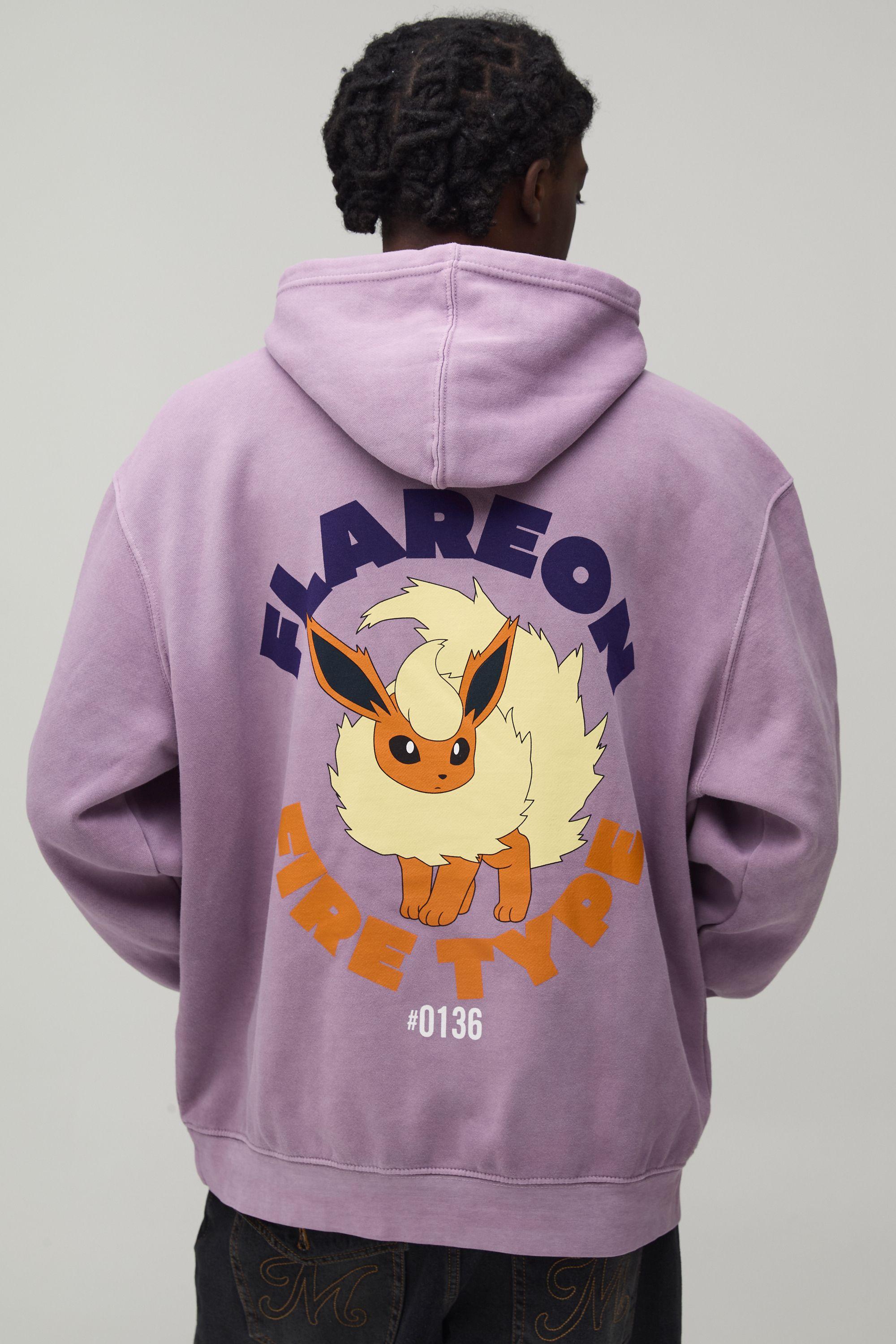 Tall Oversized Pokemon Flareon Licensed Washed Printed Hoodie by BOOHOOMAN