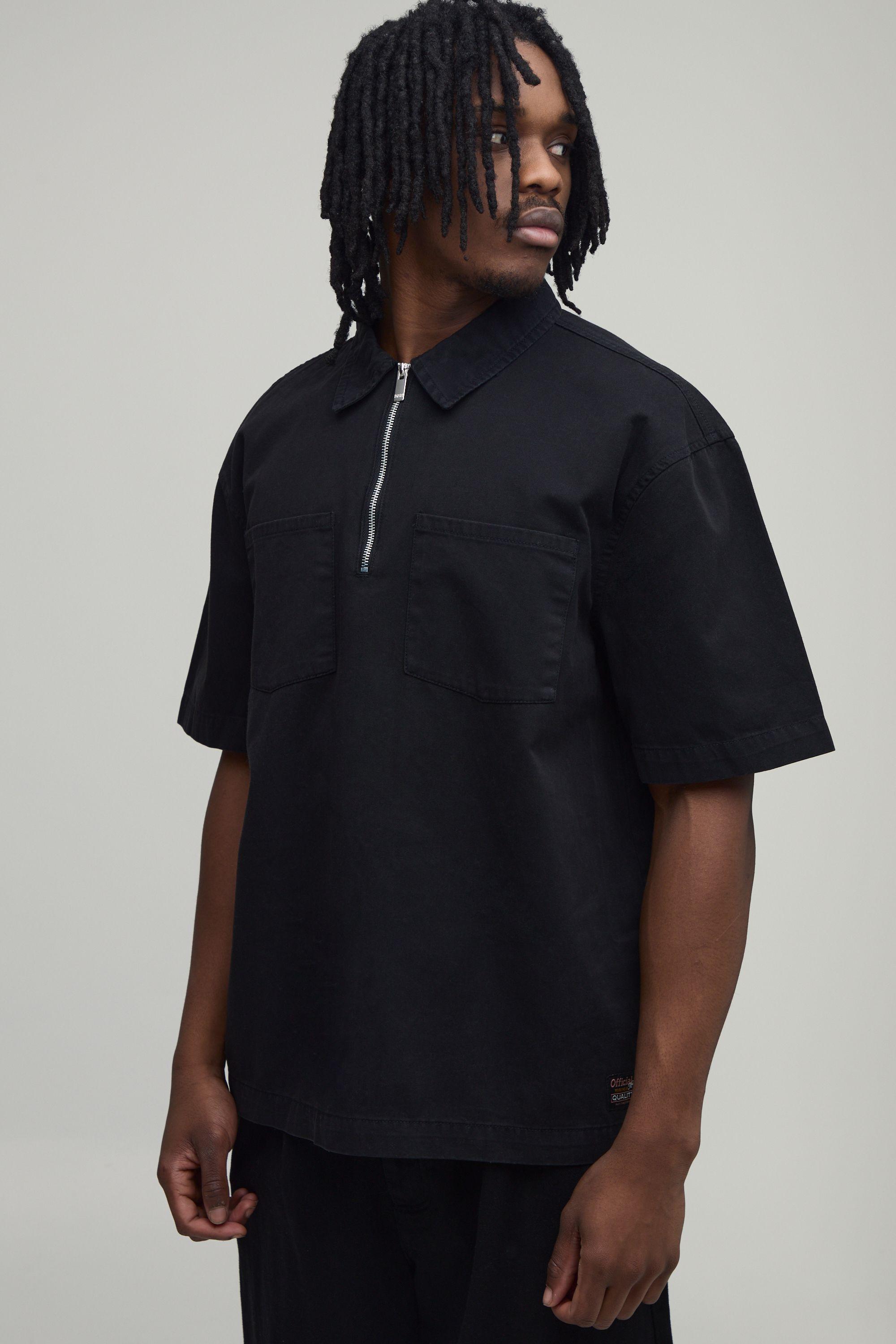 Tall Oversized Quarter Zip Worker Overshirt by BOOHOOMAN