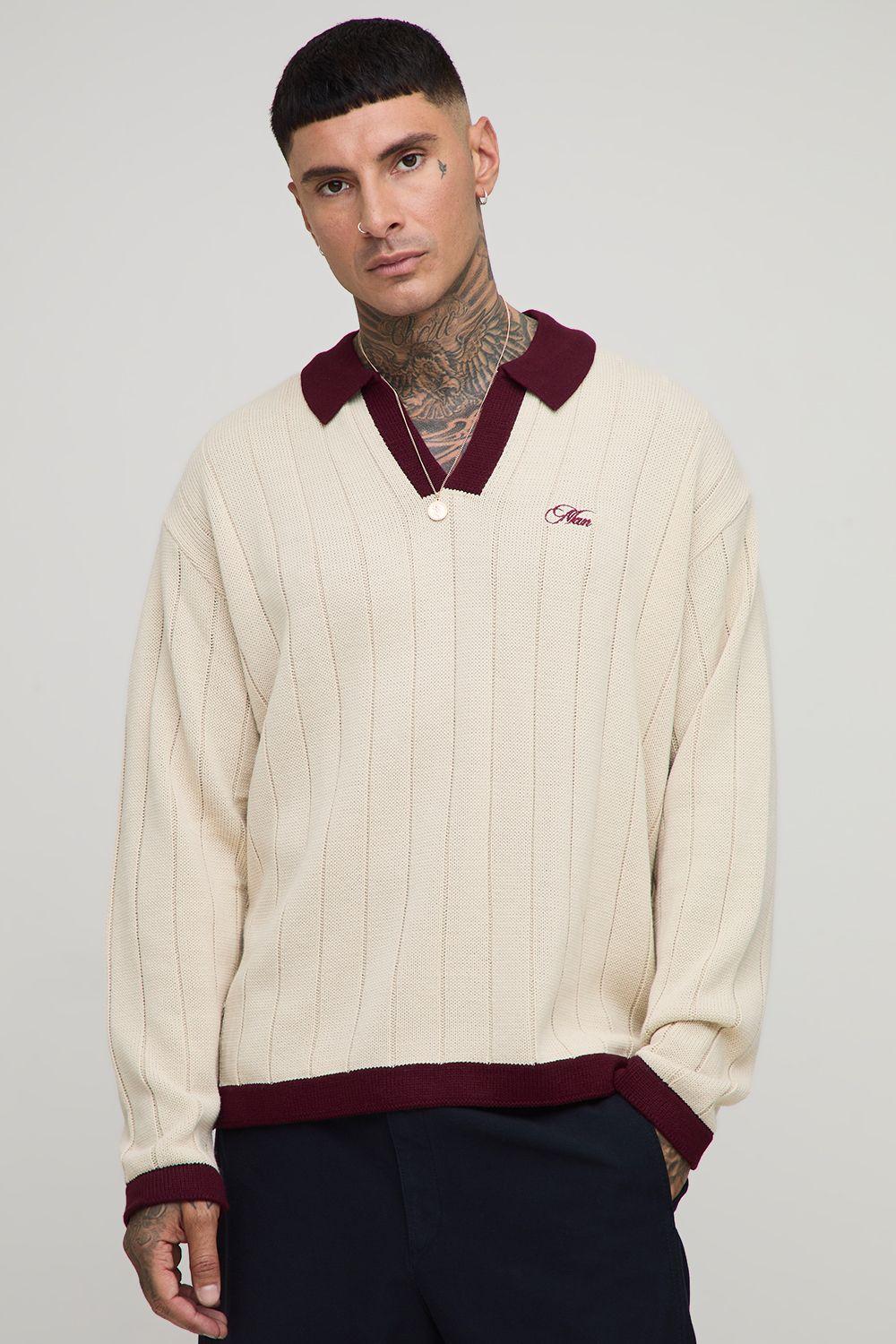 Tall Oversized Retro Football Knitted Jumper by BOOHOOMAN